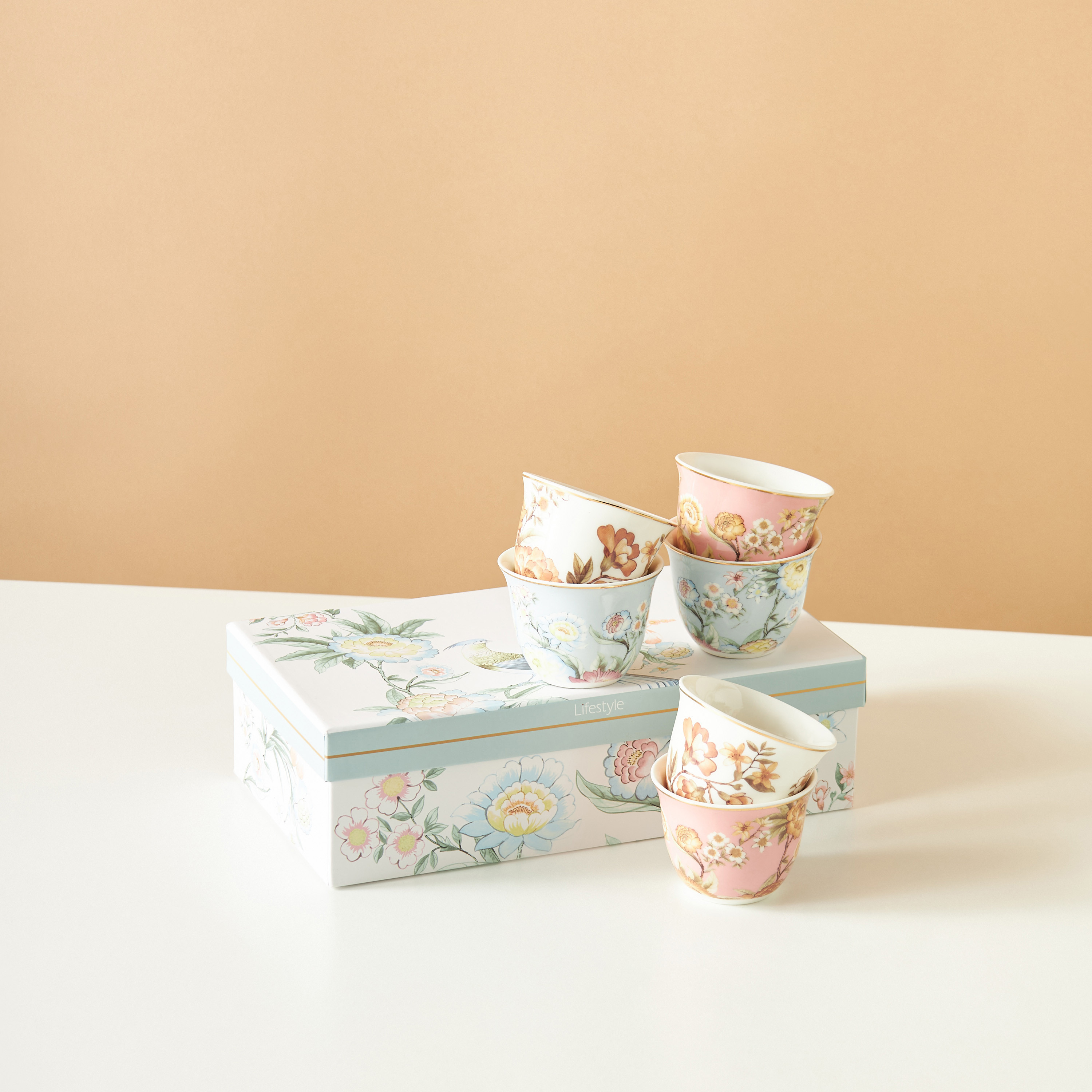 طقم فناجين قهوة خزف صيني بطبعات - 6 قطع-household-dining-teaandcoffee-teaandcoffeesets-image-2