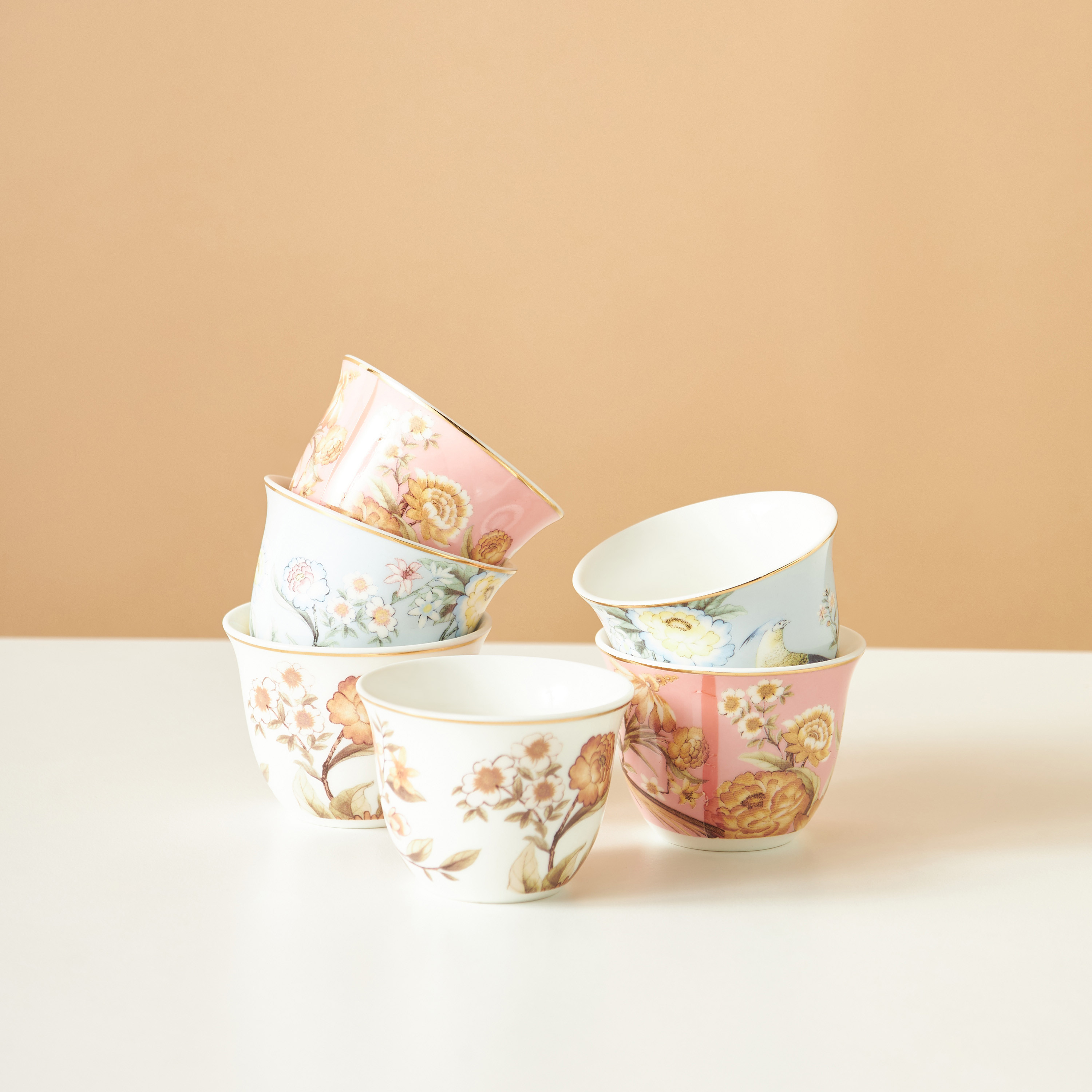 طقم فناجين قهوة خزف صيني بطبعات - 6 قطع-household-dining-teaandcoffee-teaandcoffeesets-image-3