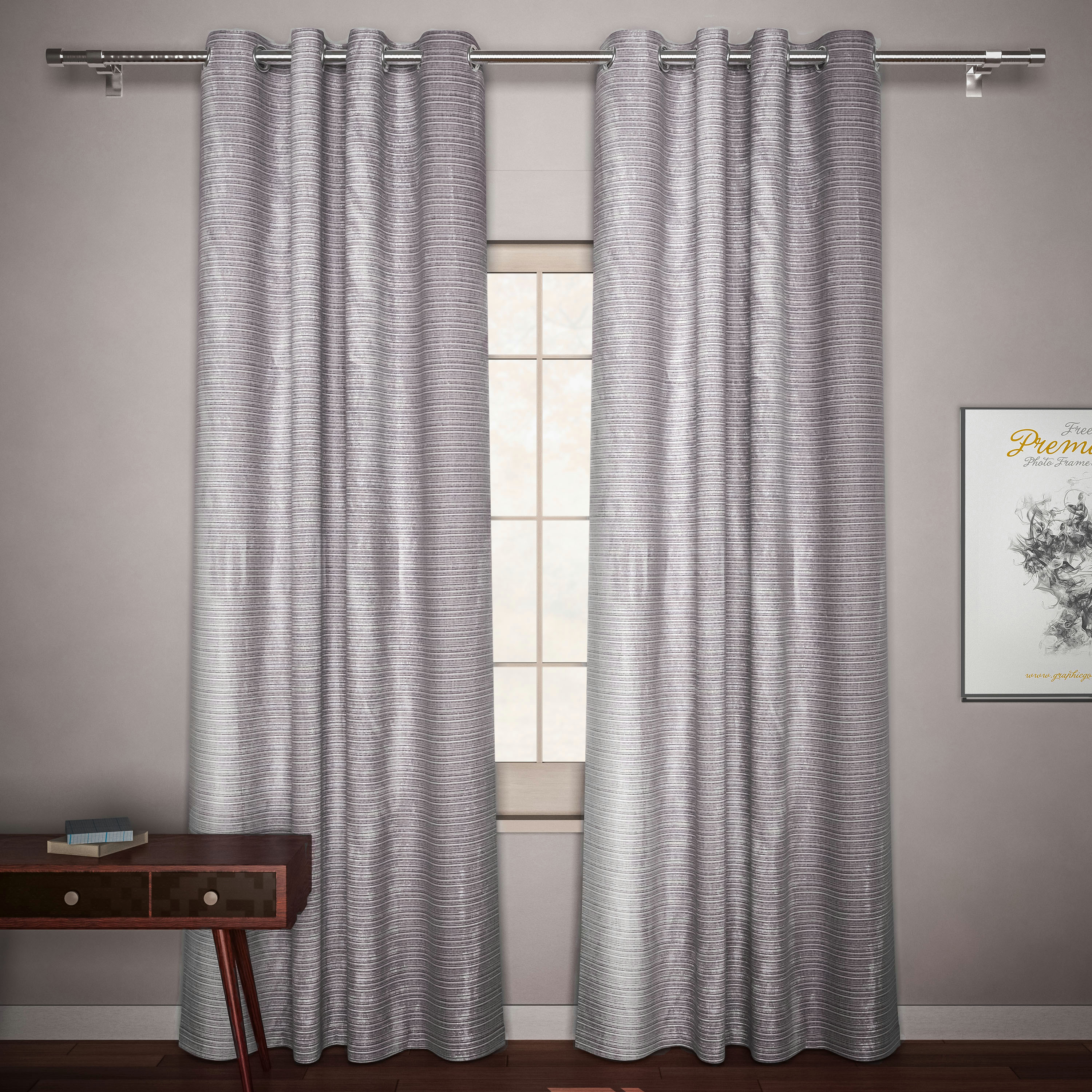 Striped 2-Piece Curtain with Eyelet Set - 140x240 cms-household-windows-curtains-image-1
