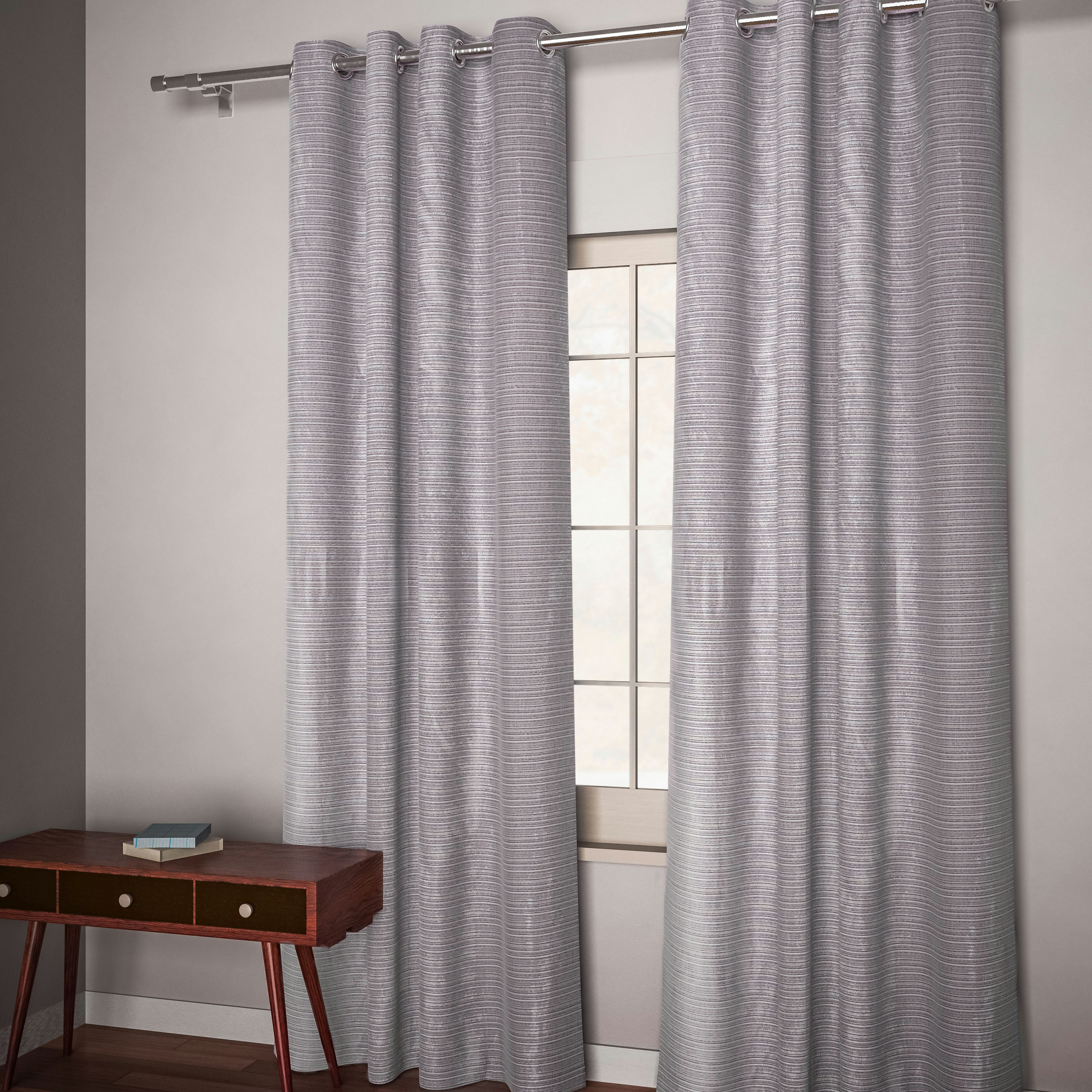 Striped 2-Piece Curtain with Eyelet Set - 140x240 cms-household-windows-curtains-image-2