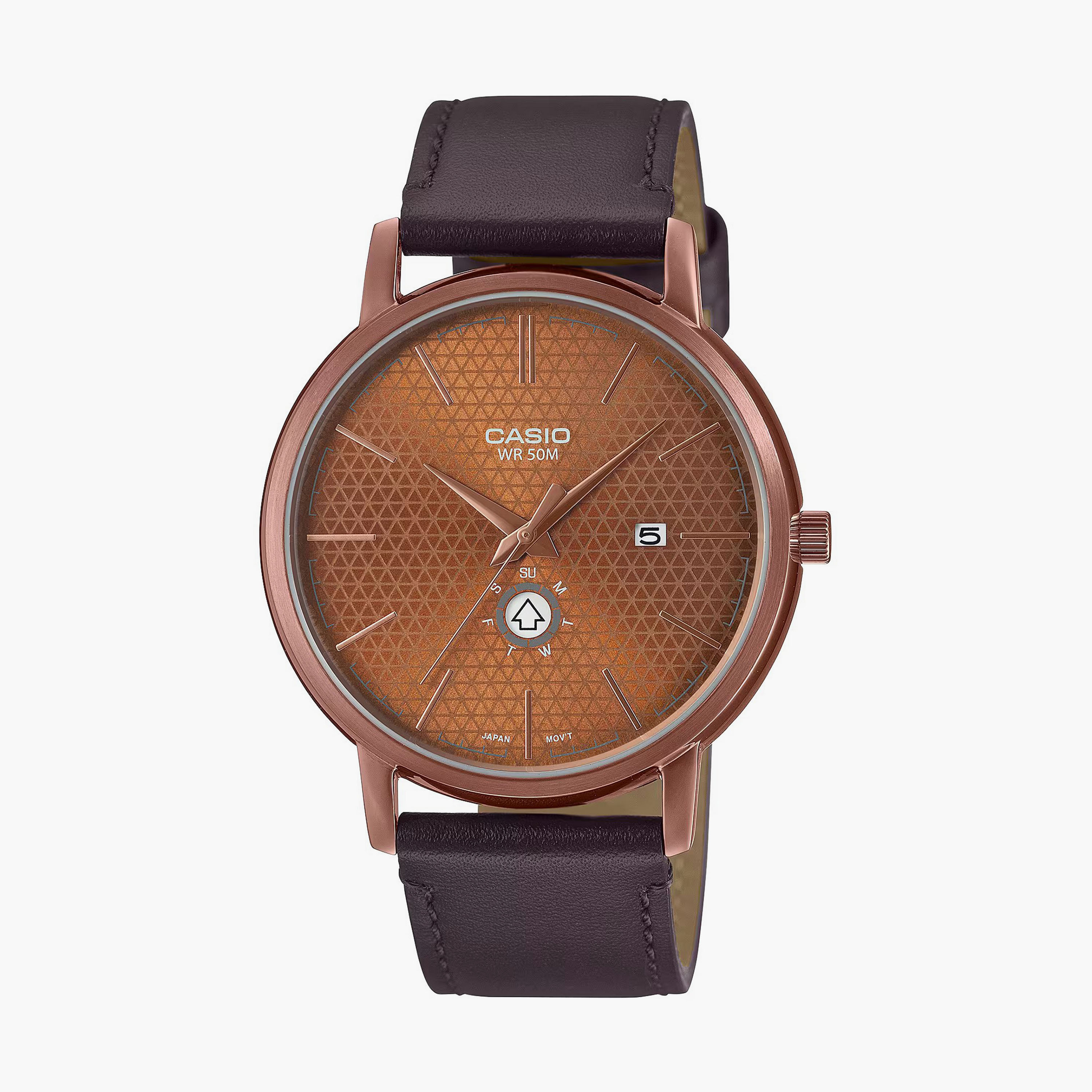 Casio Men Maroon Analog Leather Strap Watch | MTP-B125RL-5AVDF | 41 MM-men-watchesandjewellery-watches-image-1