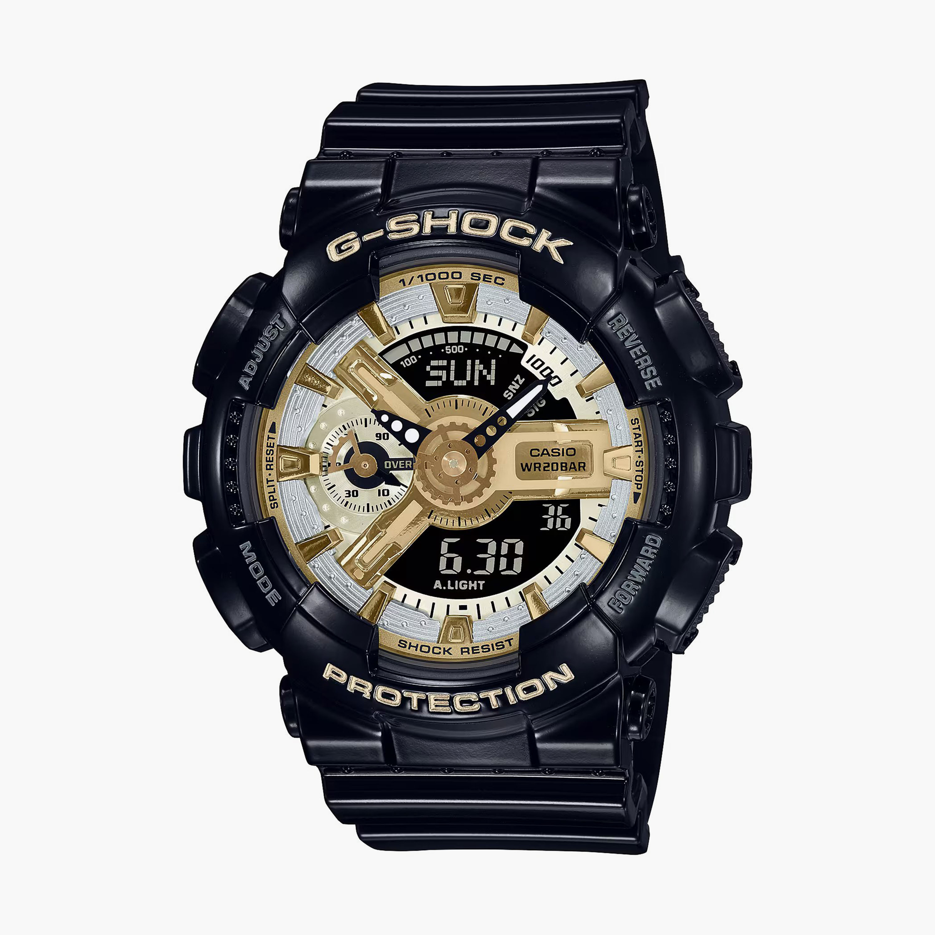ساعة جي شوك الرقمية ذات أنالوج بسوار سيليكون أسود لكلا الجنسين | GMA-S110GB-1ADR-men-watchesandjewellery-watches-image-1