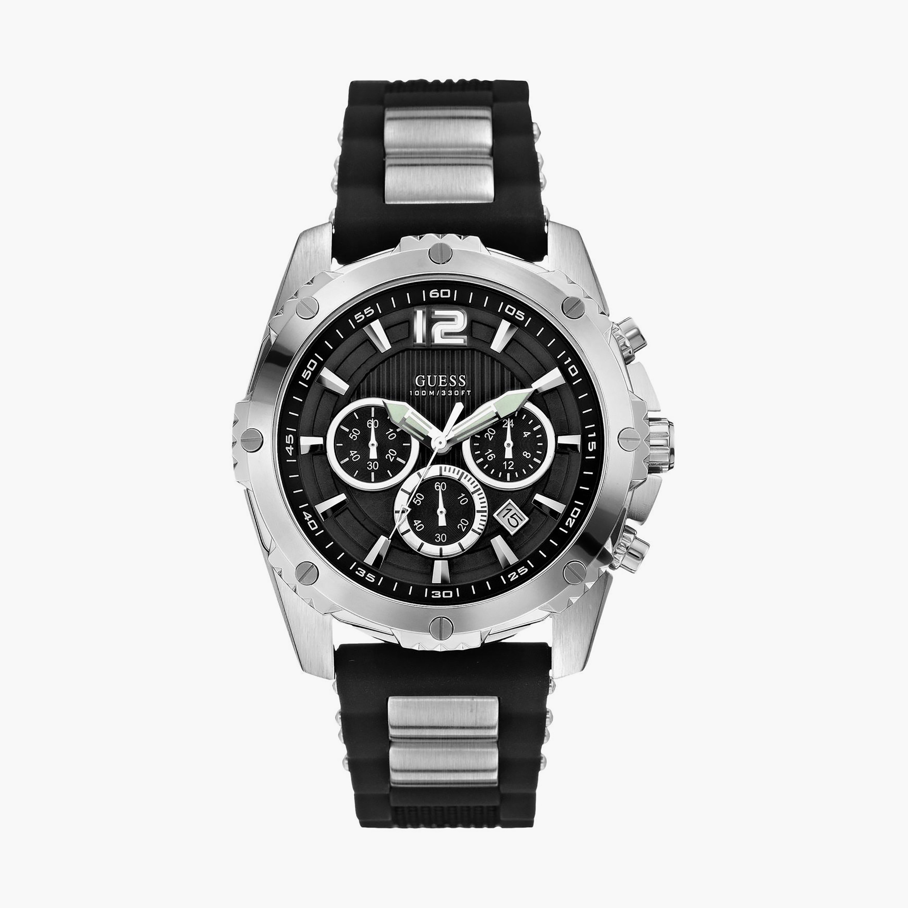 Guess Men Black Chronograph Silicone Strap Watch | W0167G1-men-watchesandjewellery-watches-image-1