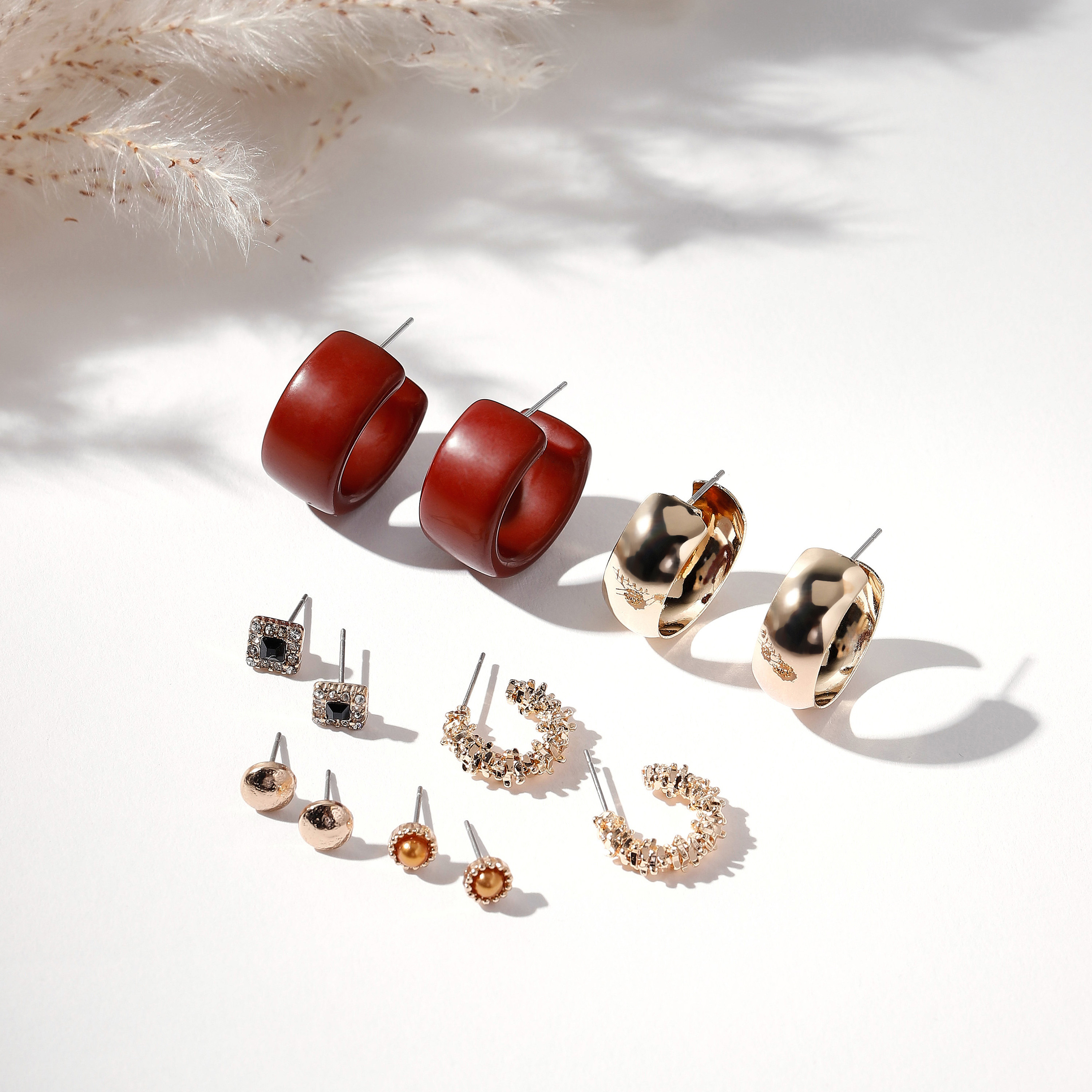 أقراط متنوعة بمكبس إغلاق خلفي - طقم من 6 أزواج-women-watchesandjewellery-jewellery-earrings-image-1