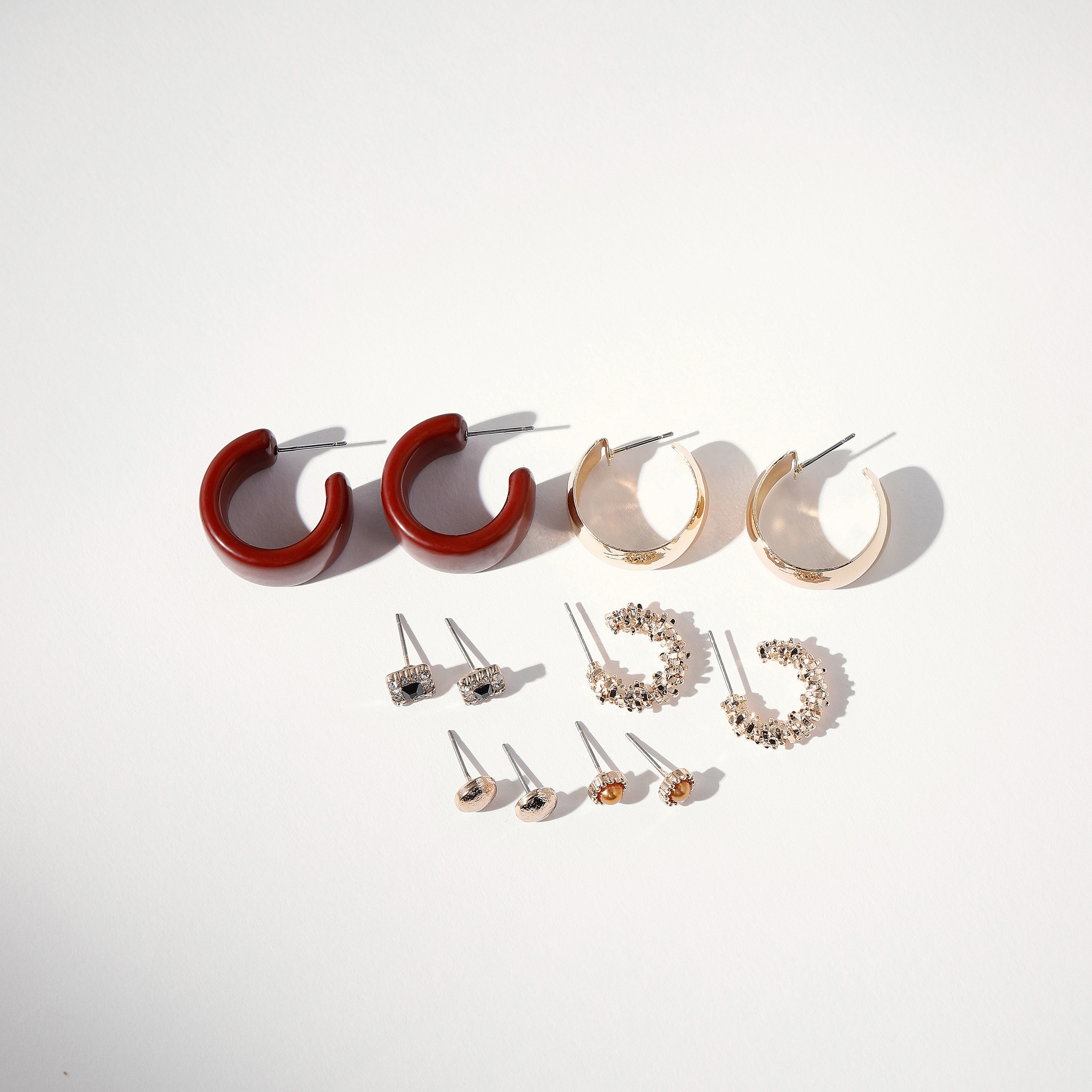 أقراط متنوعة بمكبس إغلاق خلفي - طقم من 6 أزواج-women-watchesandjewellery-jewellery-earrings-image-2