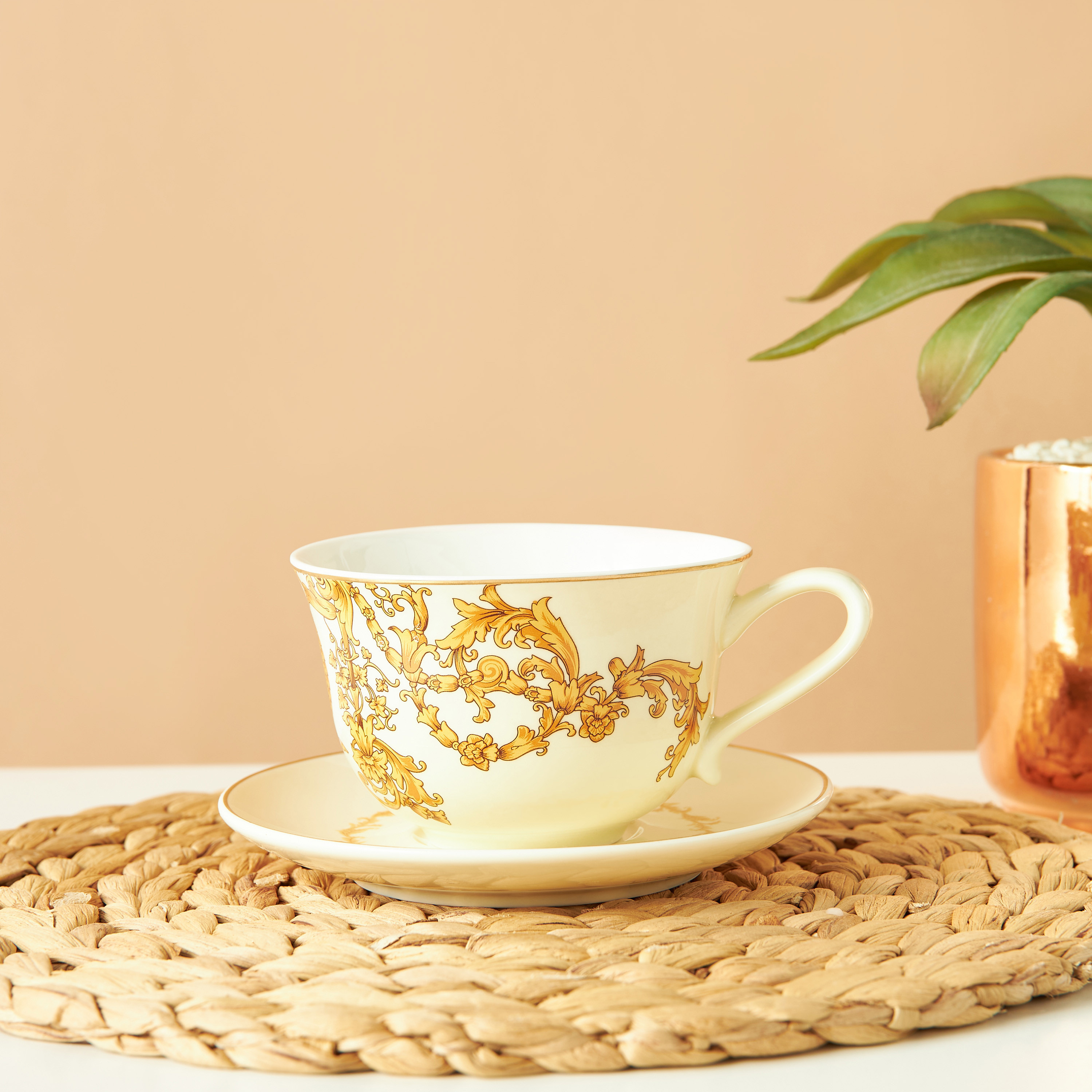 Gia Como Floral Print Porcelain Cup and Saucer Set - 200 ml-household-dining-teaandcoffee-teaandcoffeesets-image-1