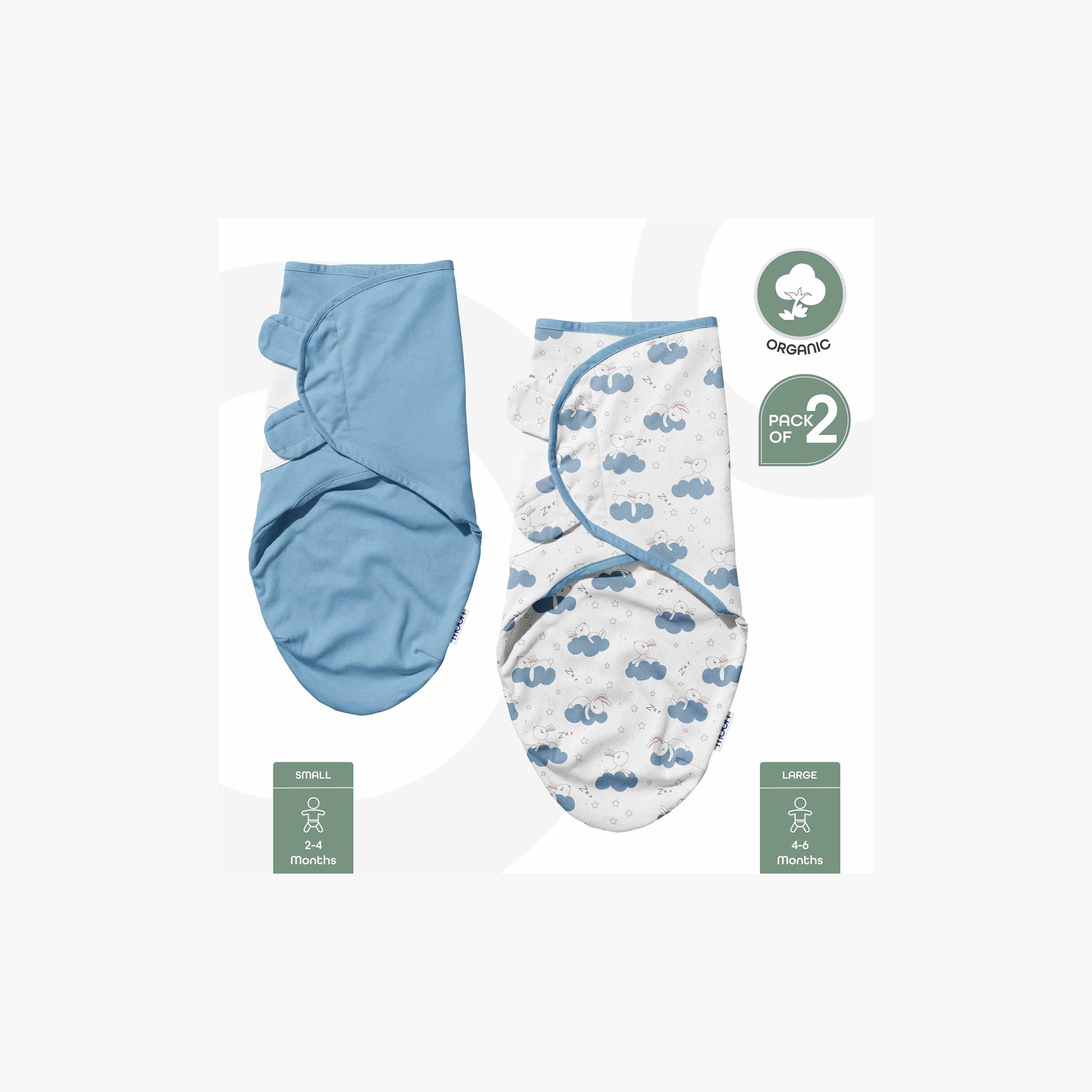 قماط عضوي بشريط إغلاق لاصق وطبعات من مون - طقم من قطعتين-baby-nursery-blanketsandswaddles-swaddlesandsleepingbags-image-1