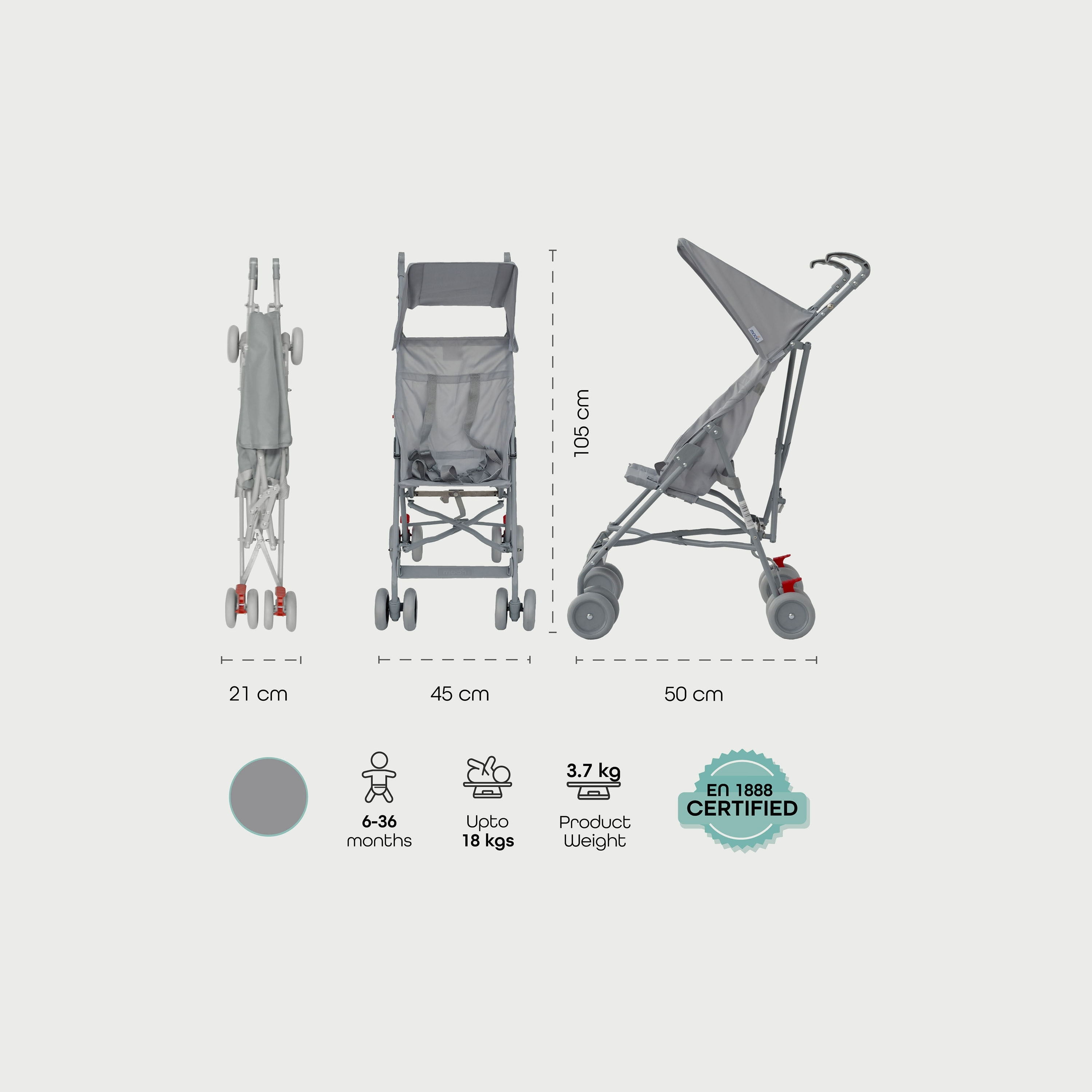 Moon Jet-Ultra Lightweight and Compact Fold Buggy Stroller - Light Grey-baby-gear-strollersandprams-buggies-image-5
