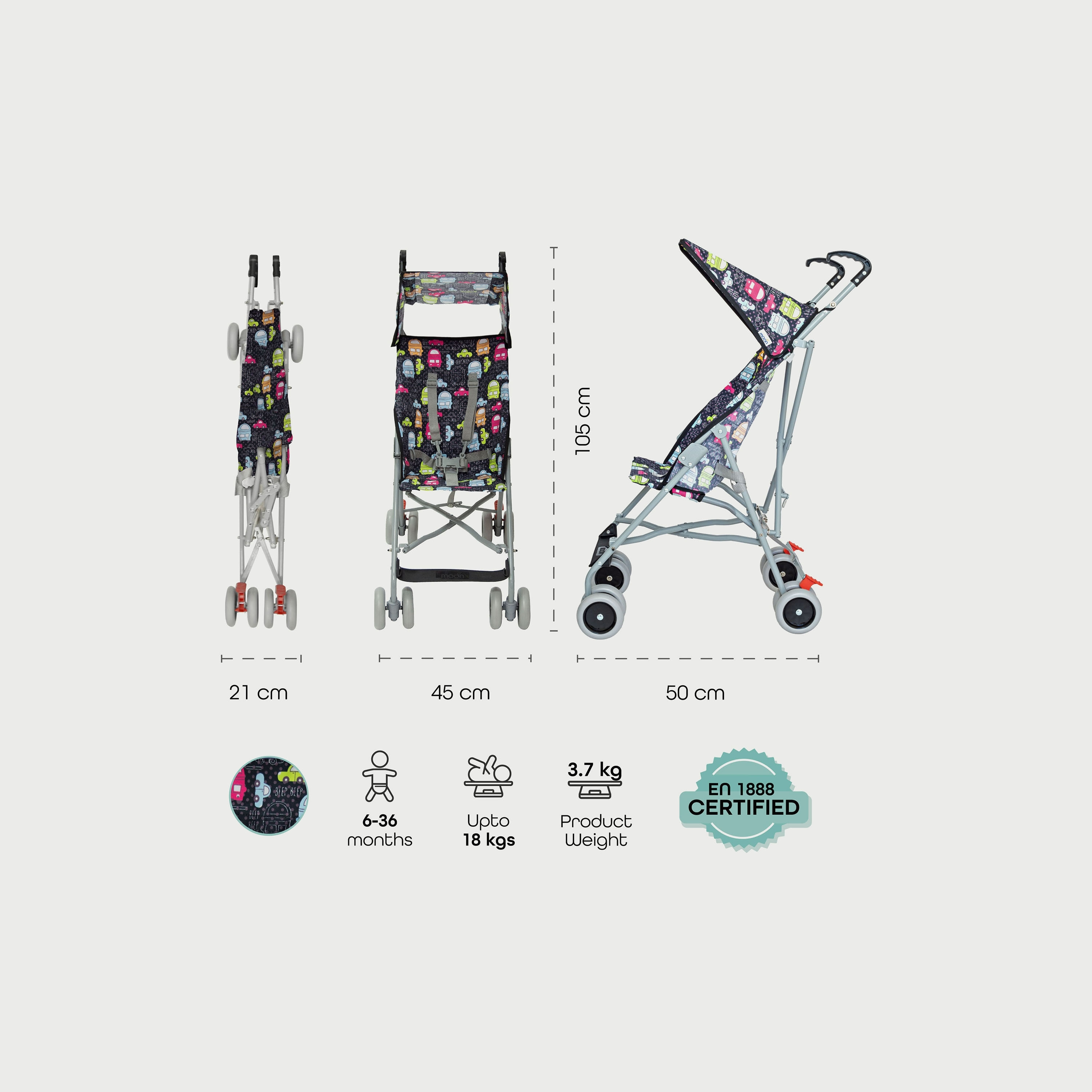 Moon Jet-Ultra Lightweight and Compact Fold Buggy Stroller - Printed Cars-baby-gear-strollersandprams-buggies-image-5