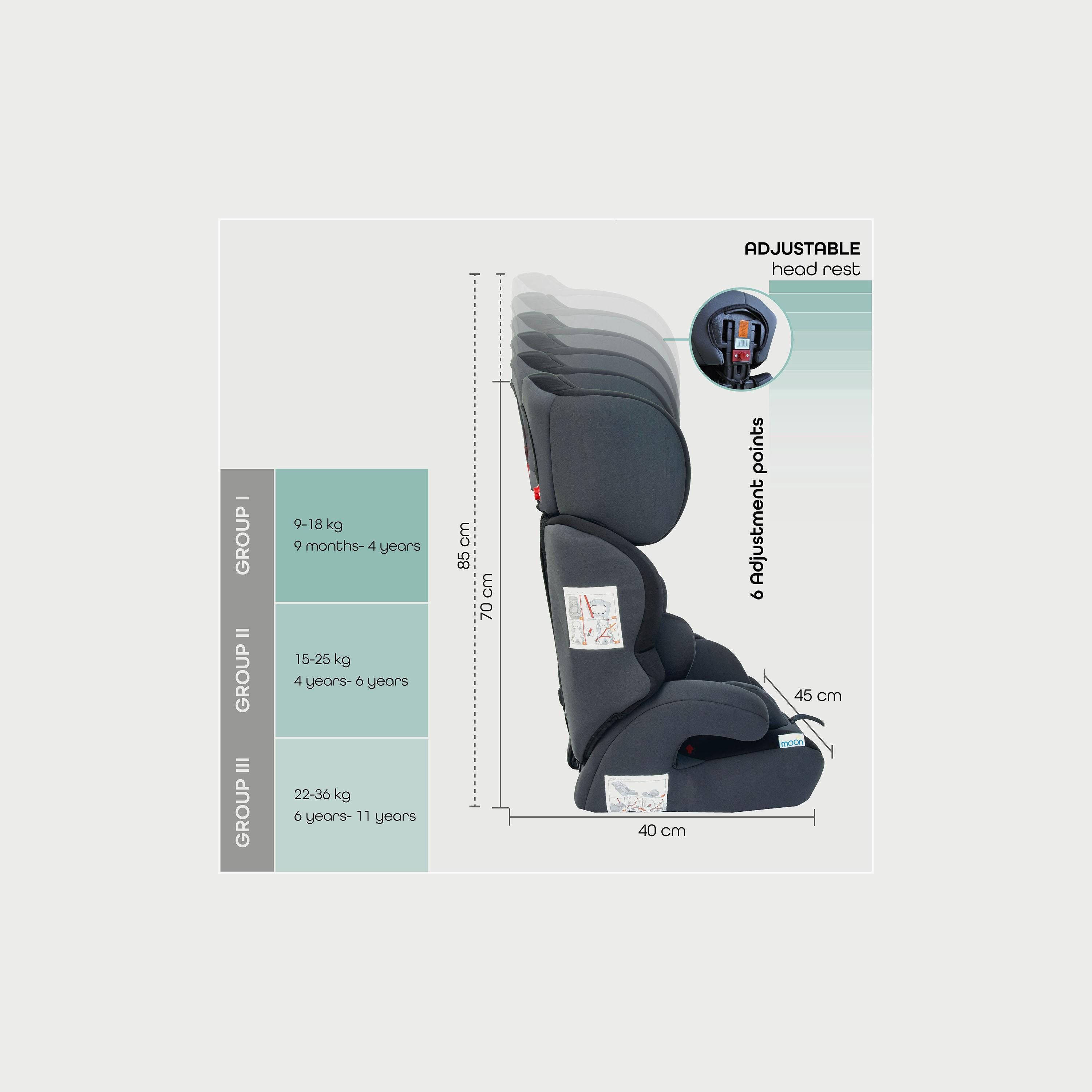 Moon Tolo Car Seat (Group 1, 2, 3) Black-baby-gear-carseats-image-2