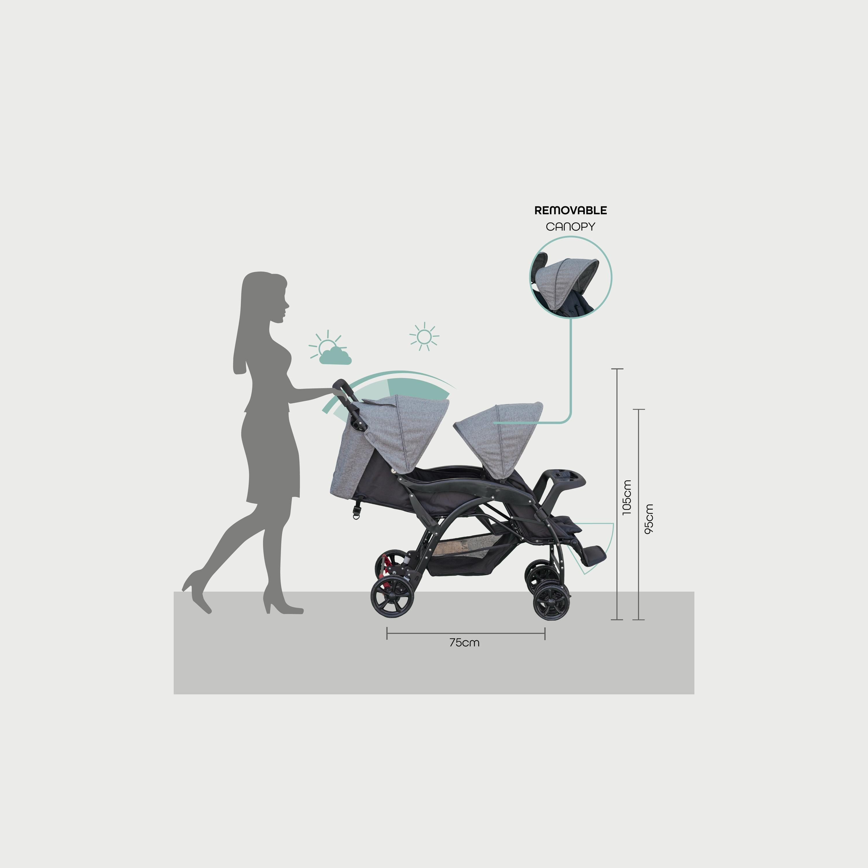 Moon Dois Foldable Twin Stroller with Adjustable Leg Rest - Grey-baby-gear-strollersandprams-strollers-image-4