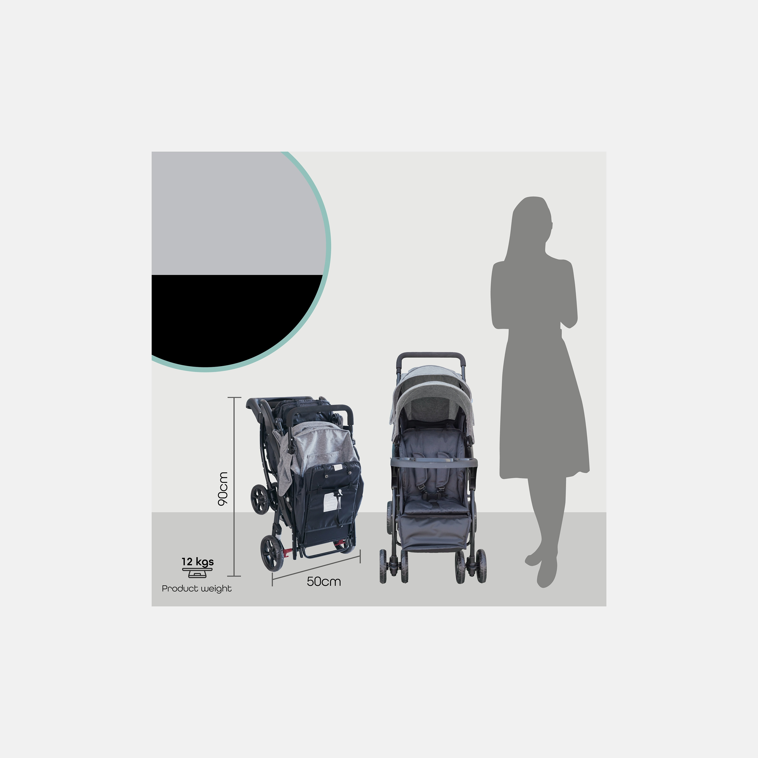 Moon Dois Foldable Twin Stroller with Adjustable Leg Rest - Grey-baby-gear-strollersandprams-strollers-image-5