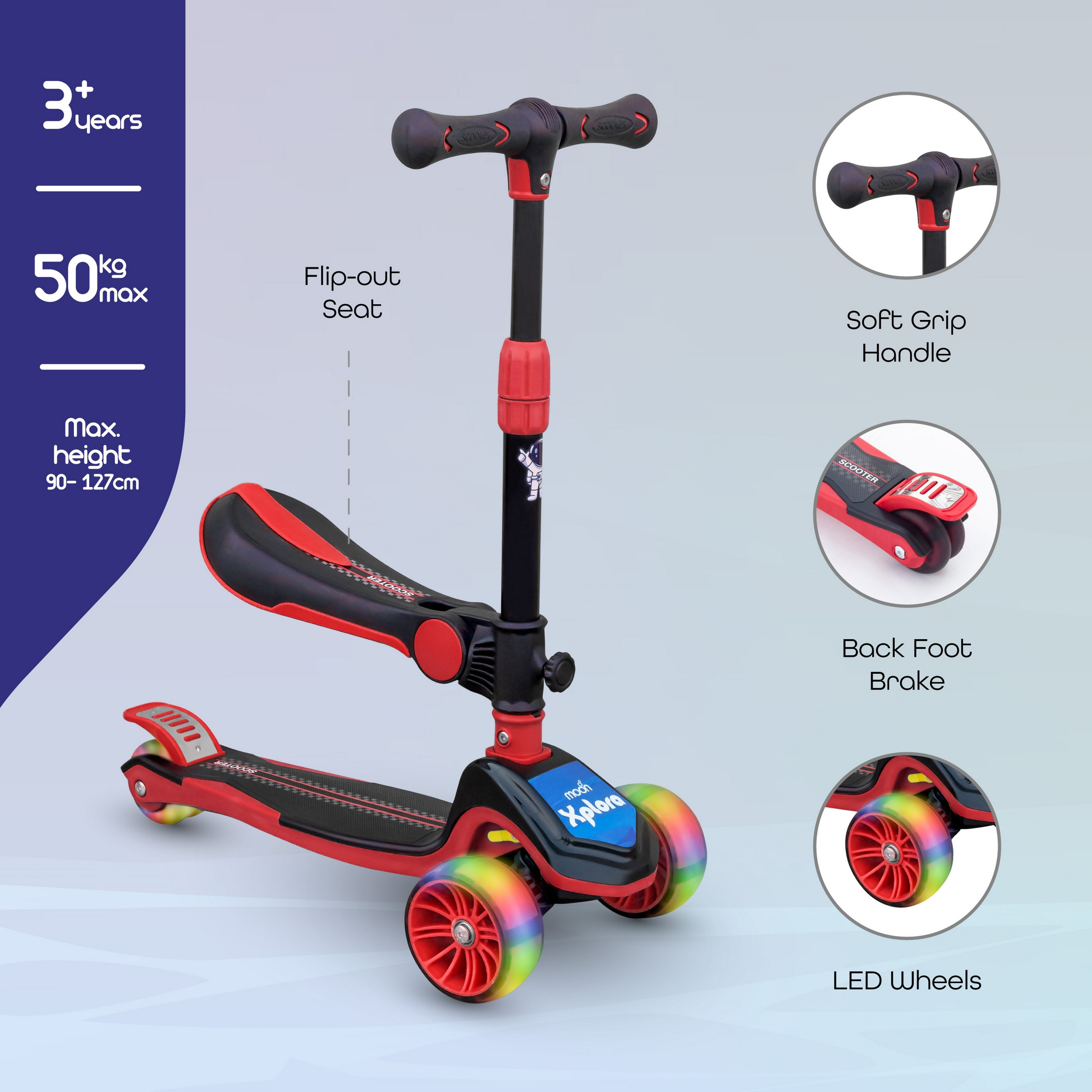 Moon Xplora Foldable Baby Scooter with Seat - Red-toys-outdoor-scooters-image-2