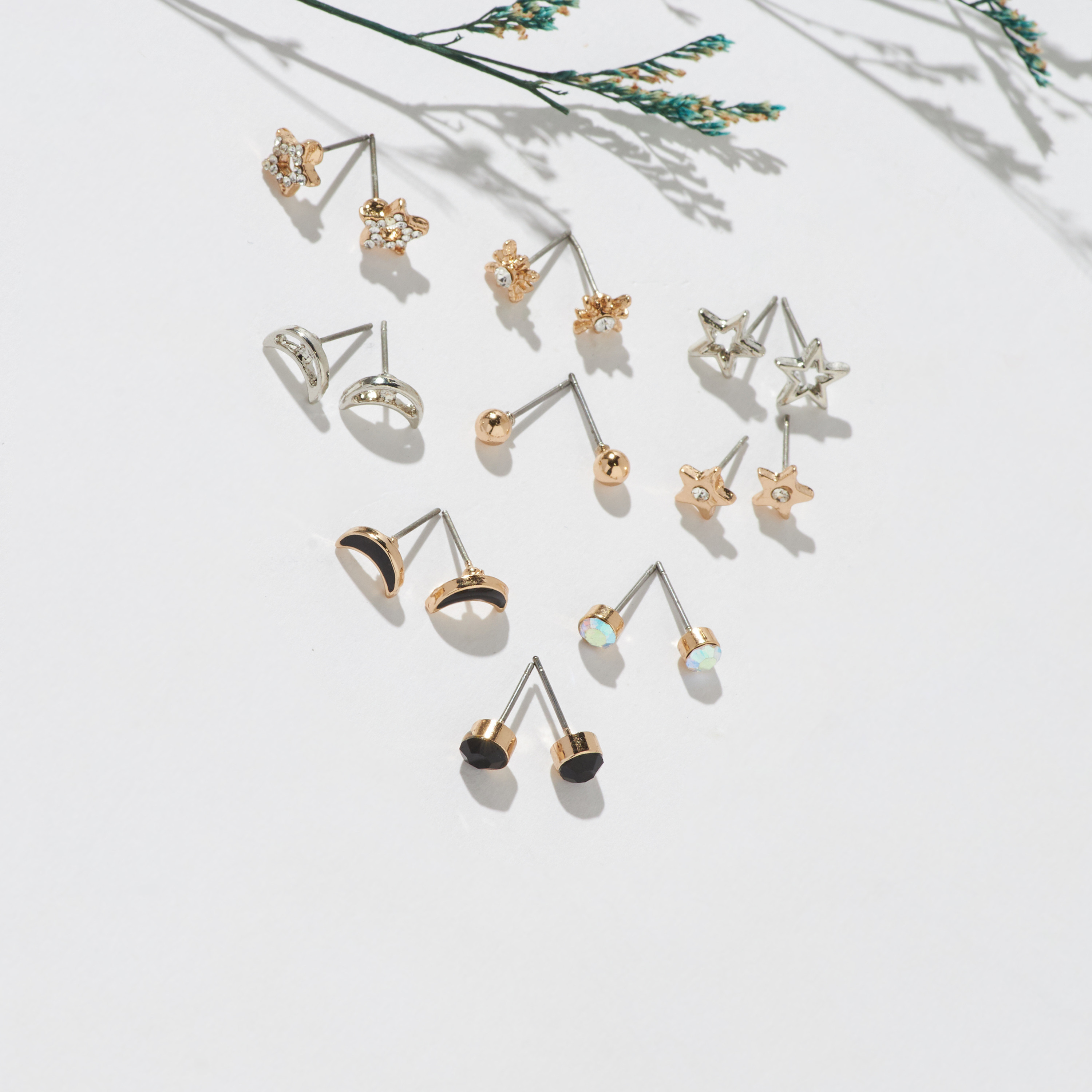 Metallic Stud Earrings with Pusback Closure - Set of 9-women-watchesandjewellery-jewellery-earrings-image-1
