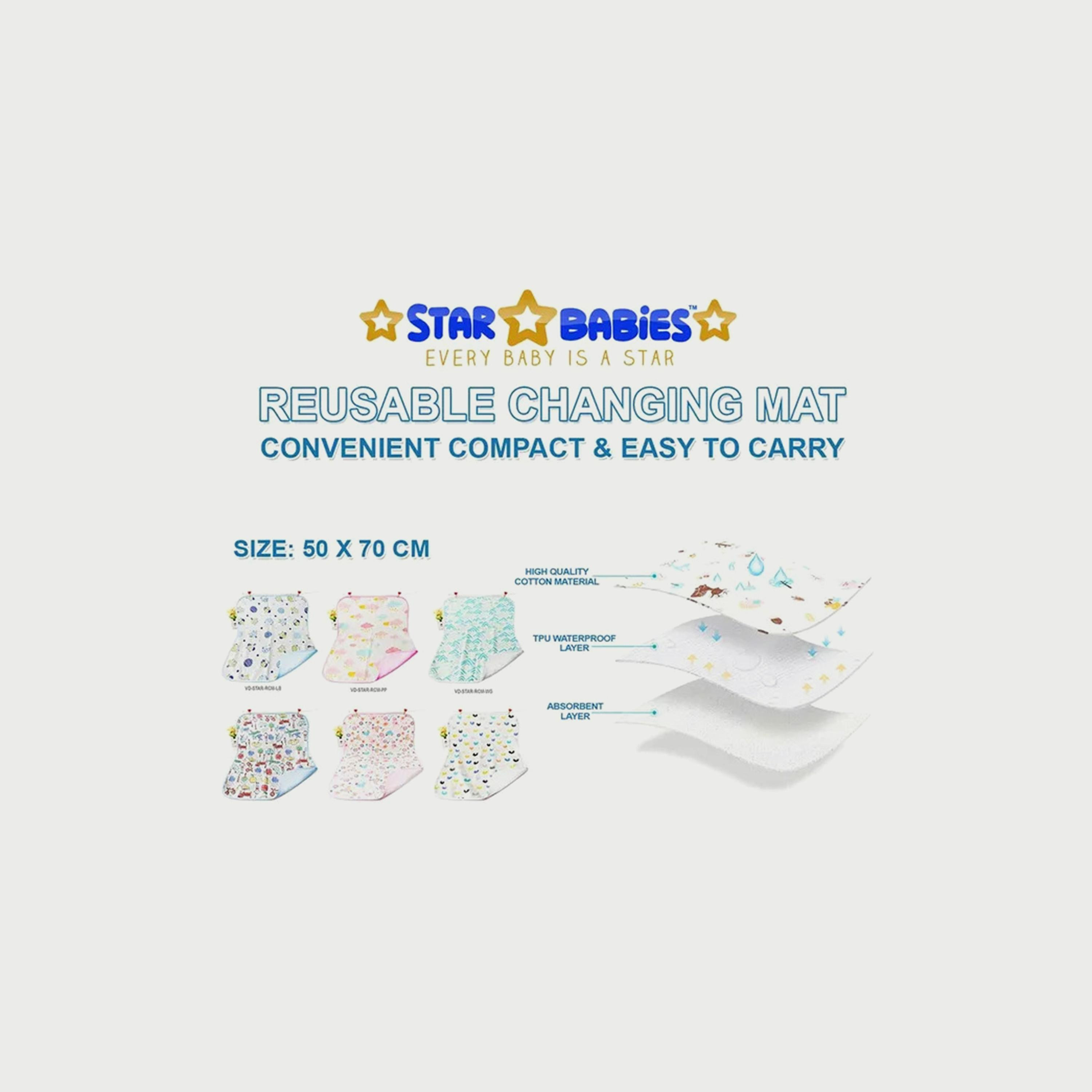 سجادة تغيير قابلة لإعادة الاستخدام مطبوعة من ستار بيبيز, وردي - 50 * 70 سم, وردي-baby-diapering-changingmats-image-3