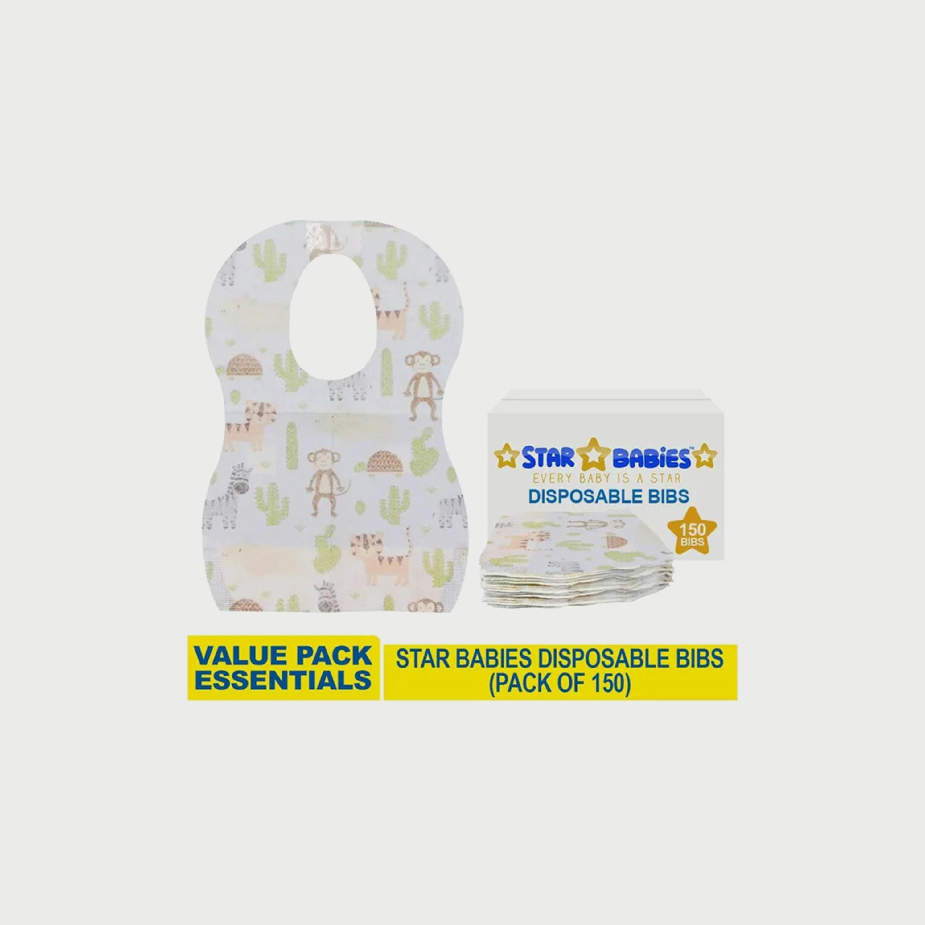 Star Babies 150-Piece Disposable Bibs, Animal Print-baby-feeding-bibs-image-1