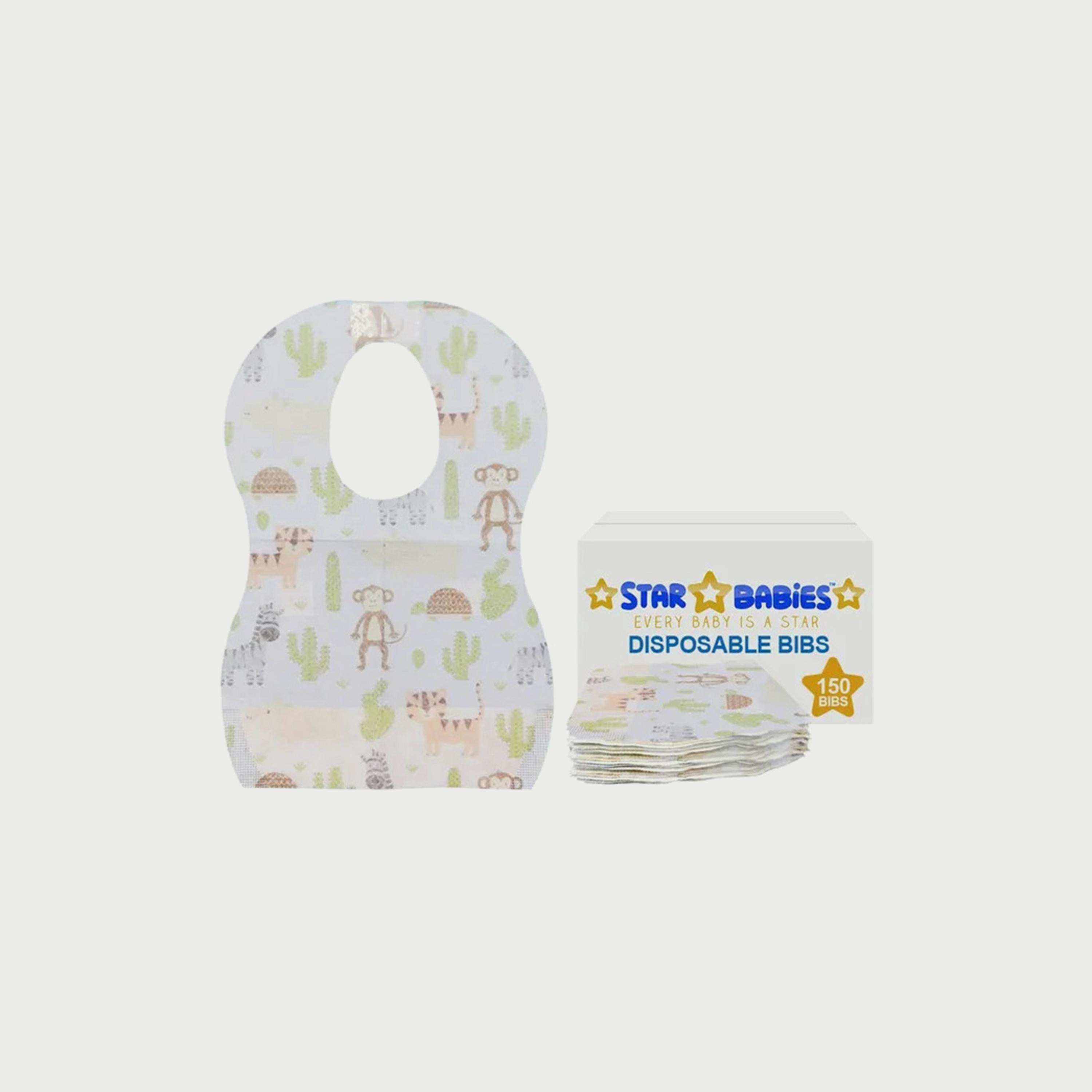 Star Babies 150-Piece Disposable Bibs, Animal Print-baby-feeding-bibs-image-2