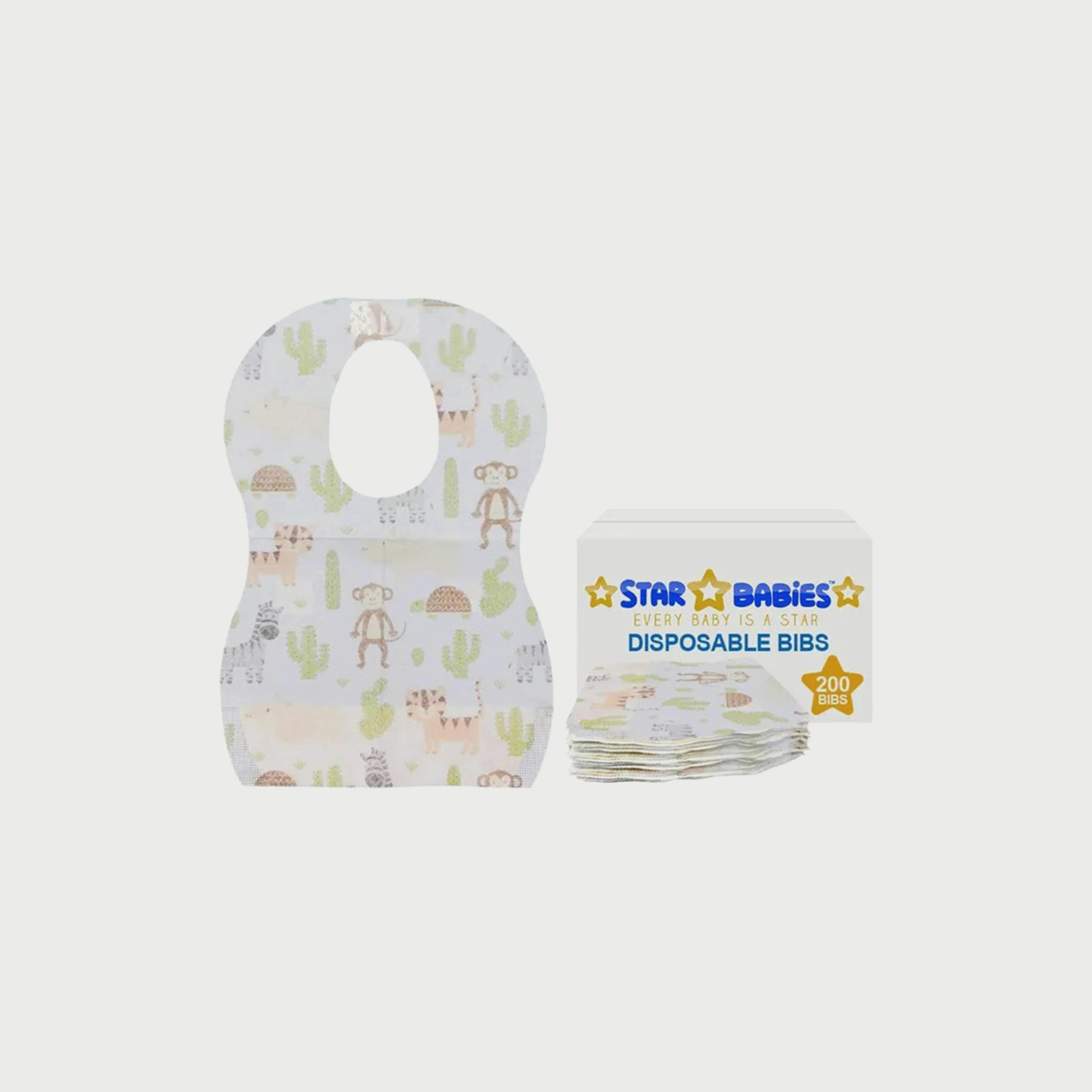 مرايل للاستعمال مرة واحدة 200 قطعة من ستار بيبيز, بطبعة حيوانات-baby-feeding-bibs-image-2