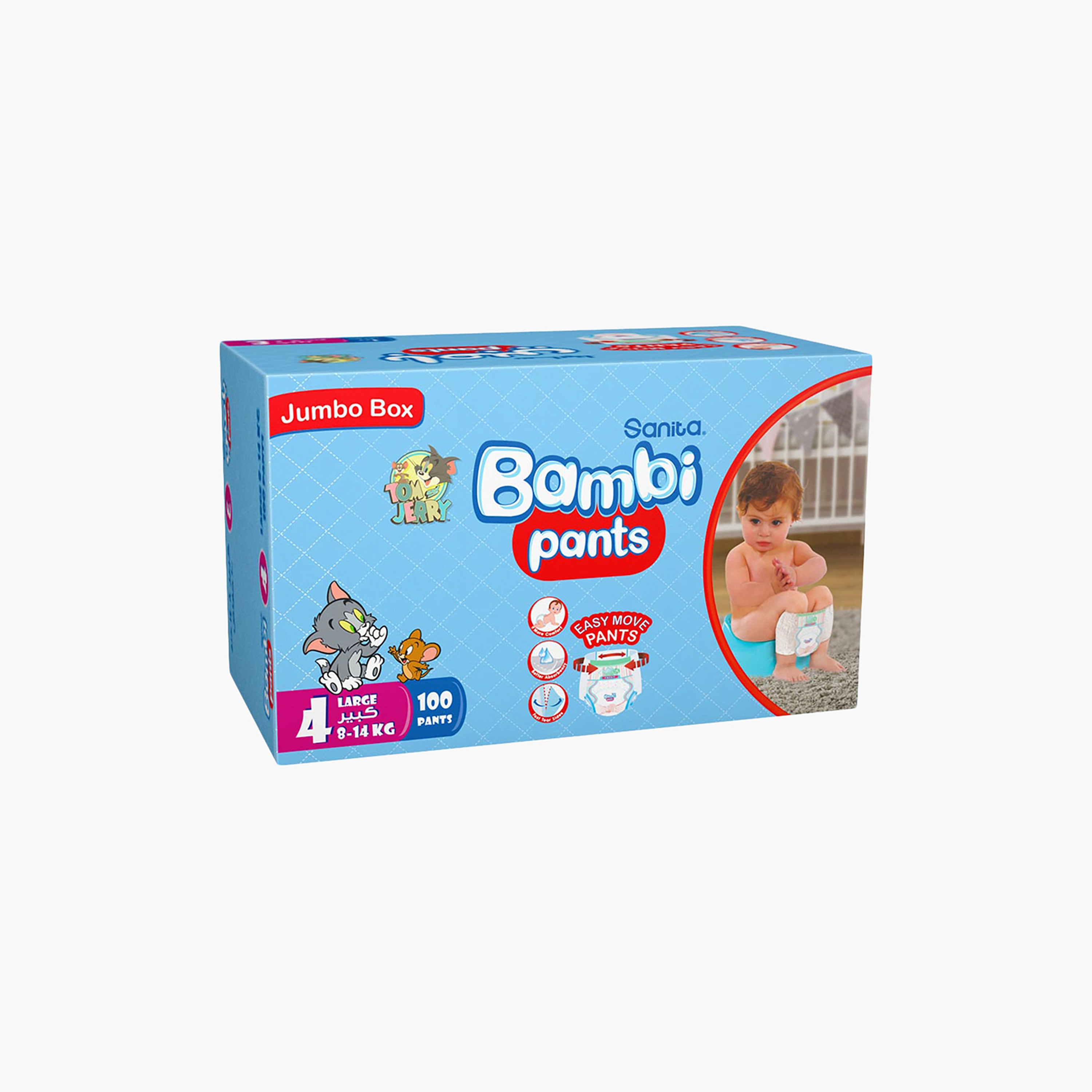 Sanita Bambi Pants Jumbo Box Size 4, 100-Diapers Pack - 8-14 kgs-baby-diapering-diapers-image-1