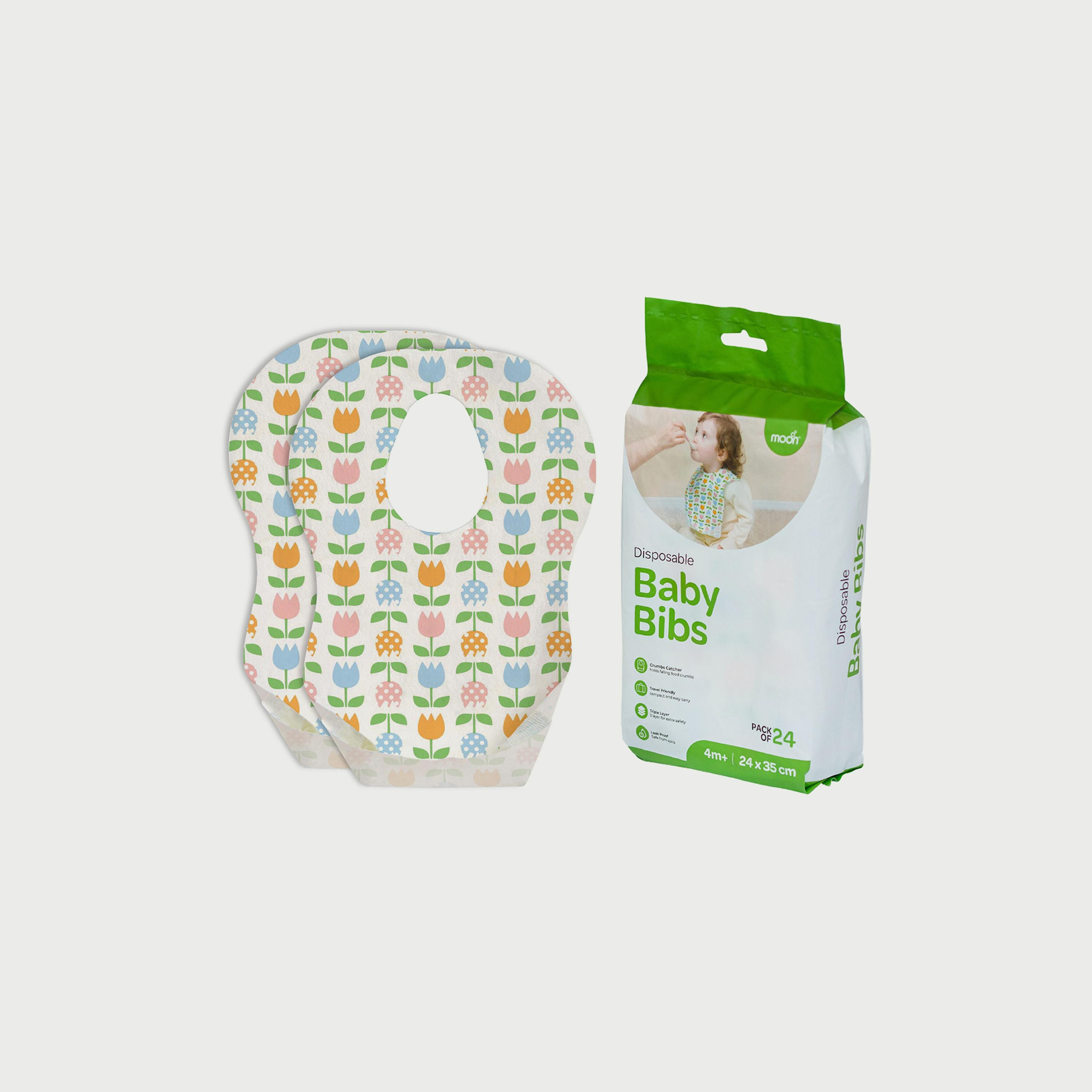 Moon 24-Piece Flowers Print Disposable Baby Bibs , 24 x 35 cm-baby-feeding-bibs-image-1