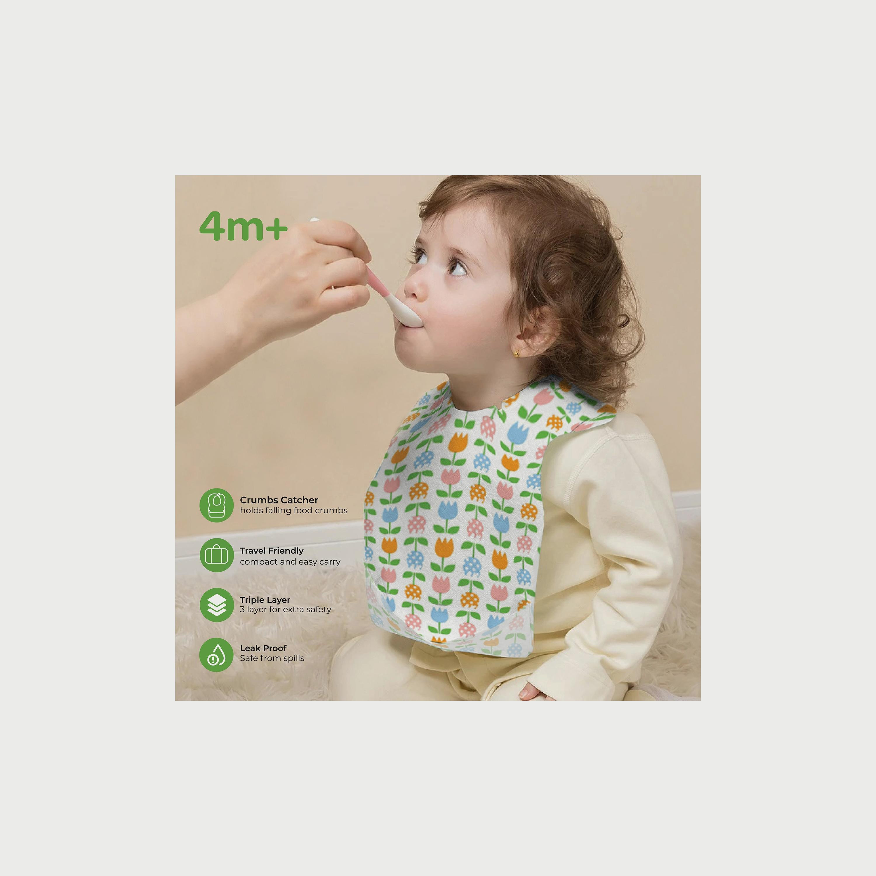 Moon 24-Piece Flowers Print Disposable Baby Bibs , 24 x 35 cm-baby-feeding-bibs-image-2