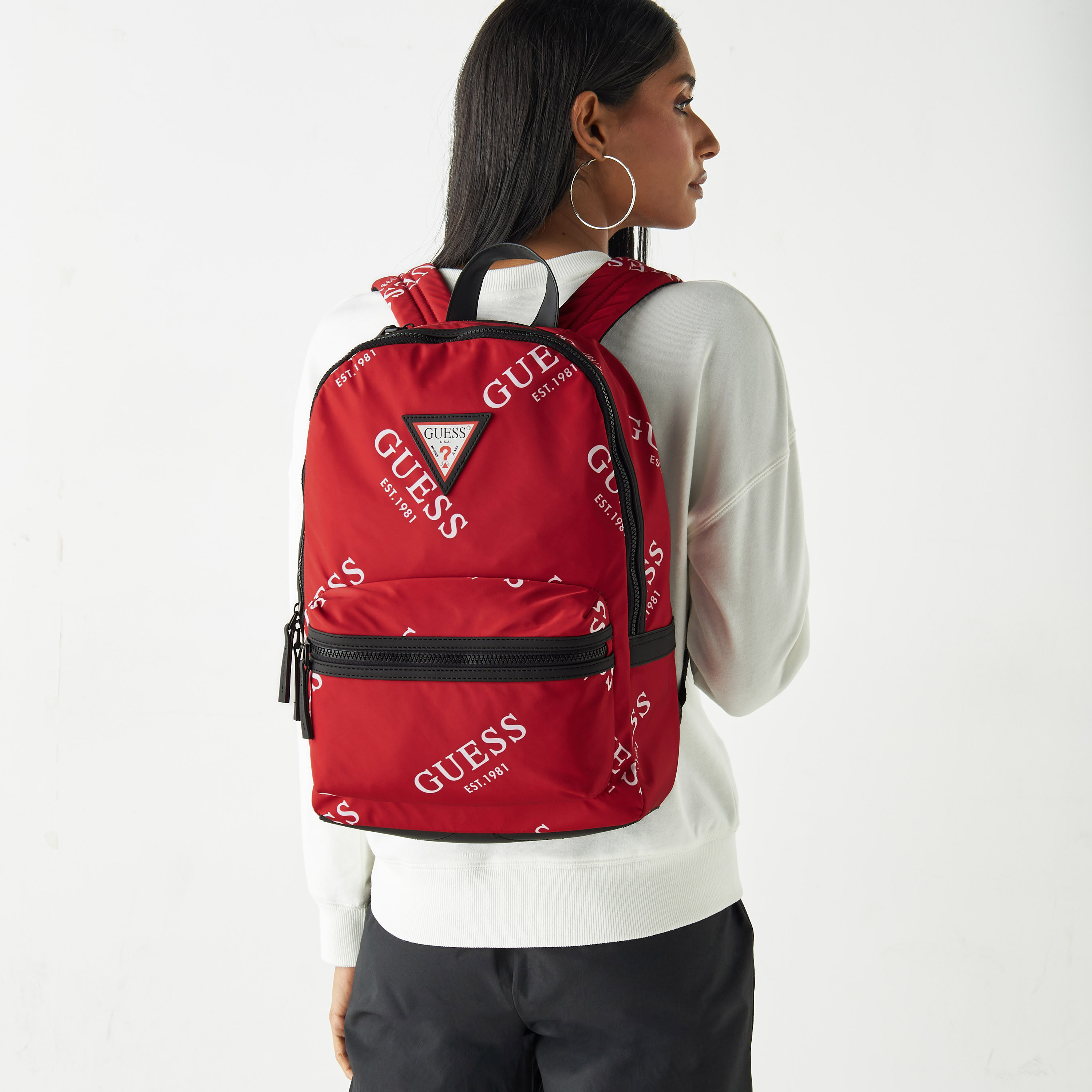 Guess Logo Print Backpack with Zipper Compartment