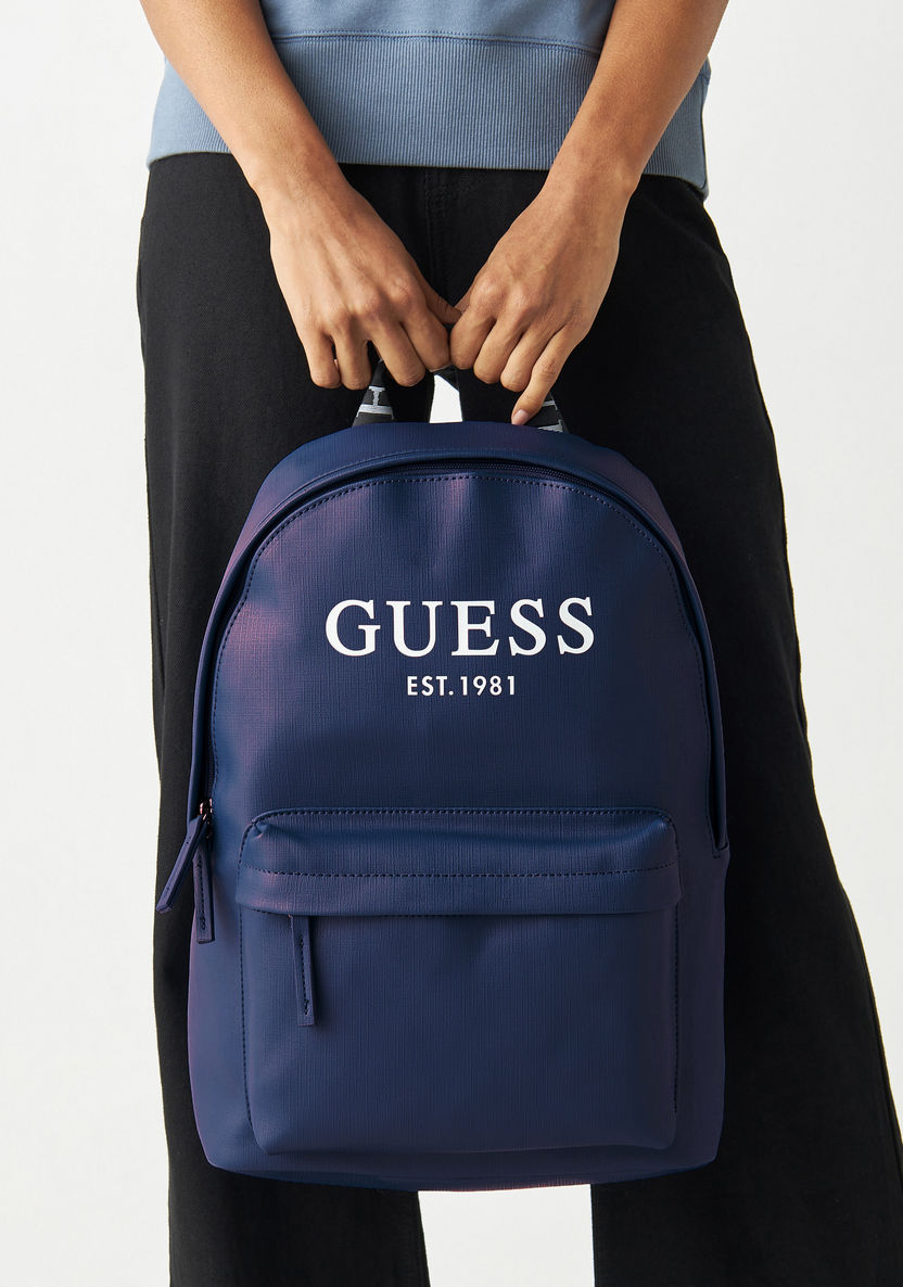 Guess Work Backpack Shop Guess Logo Print Backpack with Front Zipper Compartment Online ...