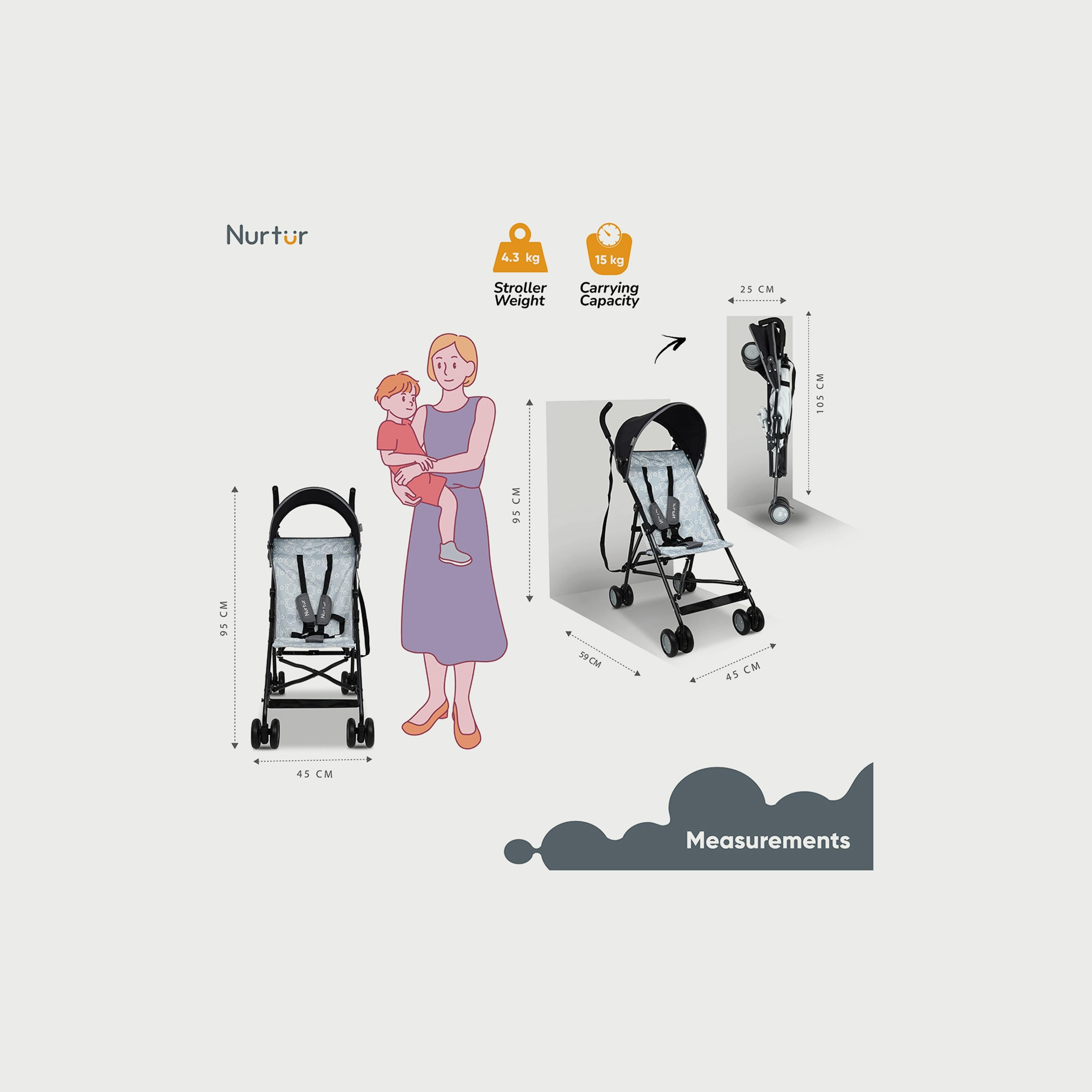 Nurtur Rex Buggy Lightweight Stroller with Compact Fold Canopy, Blue-baby-gear-strollersandprams-buggies-image-4