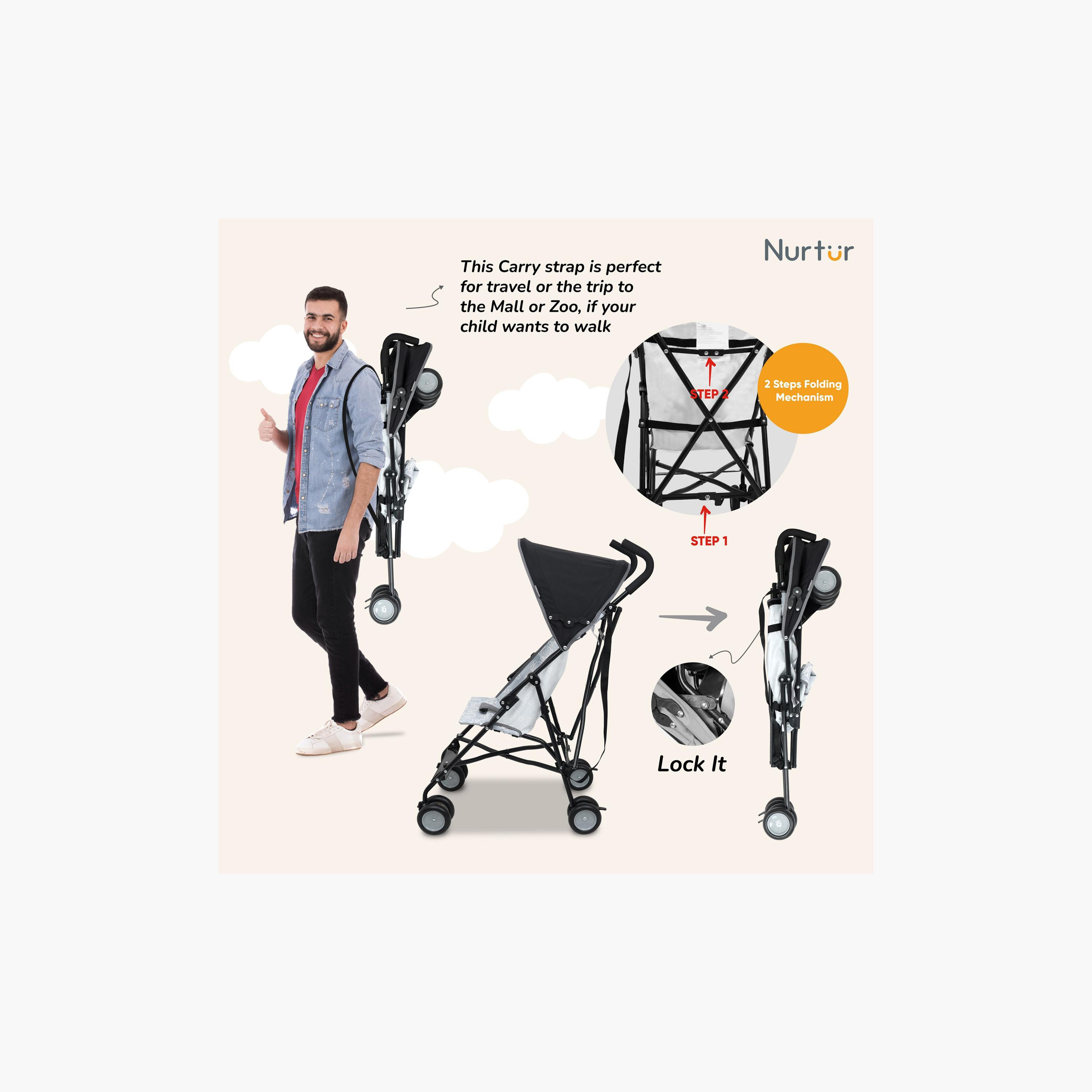 Nurtur Rex Buggy Lightweight Stroller with Compact Fold Canopy, Blue-baby-gear-strollersandprams-buggies-image-5