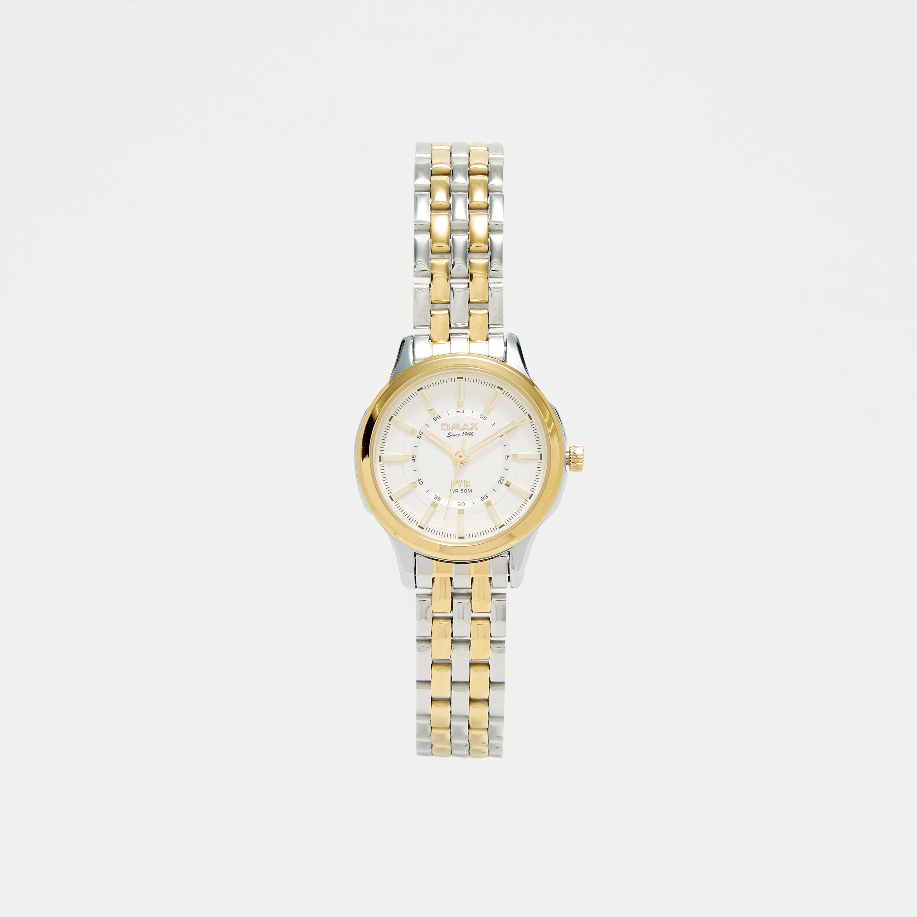 Omax Women's Silver & Gold Stainless Steel Strap Analog Wristwatch - 00JSB002N008-women-watchesandjewellery-watches-image-1