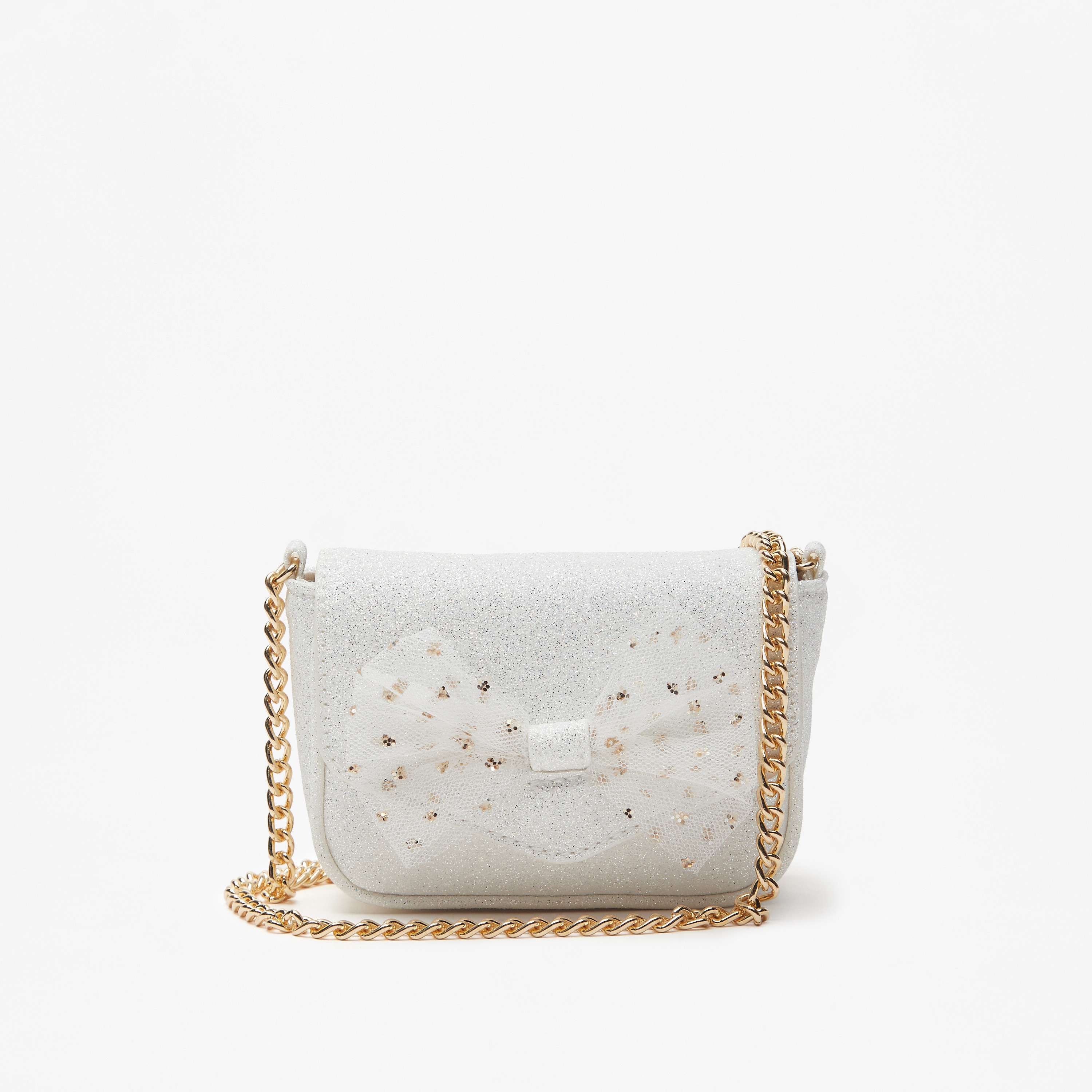 شنطة كروس بودي مزينة بفيونكة وحزام سلسلة من ليتل ميسي-girls-accessories-bags-image-1