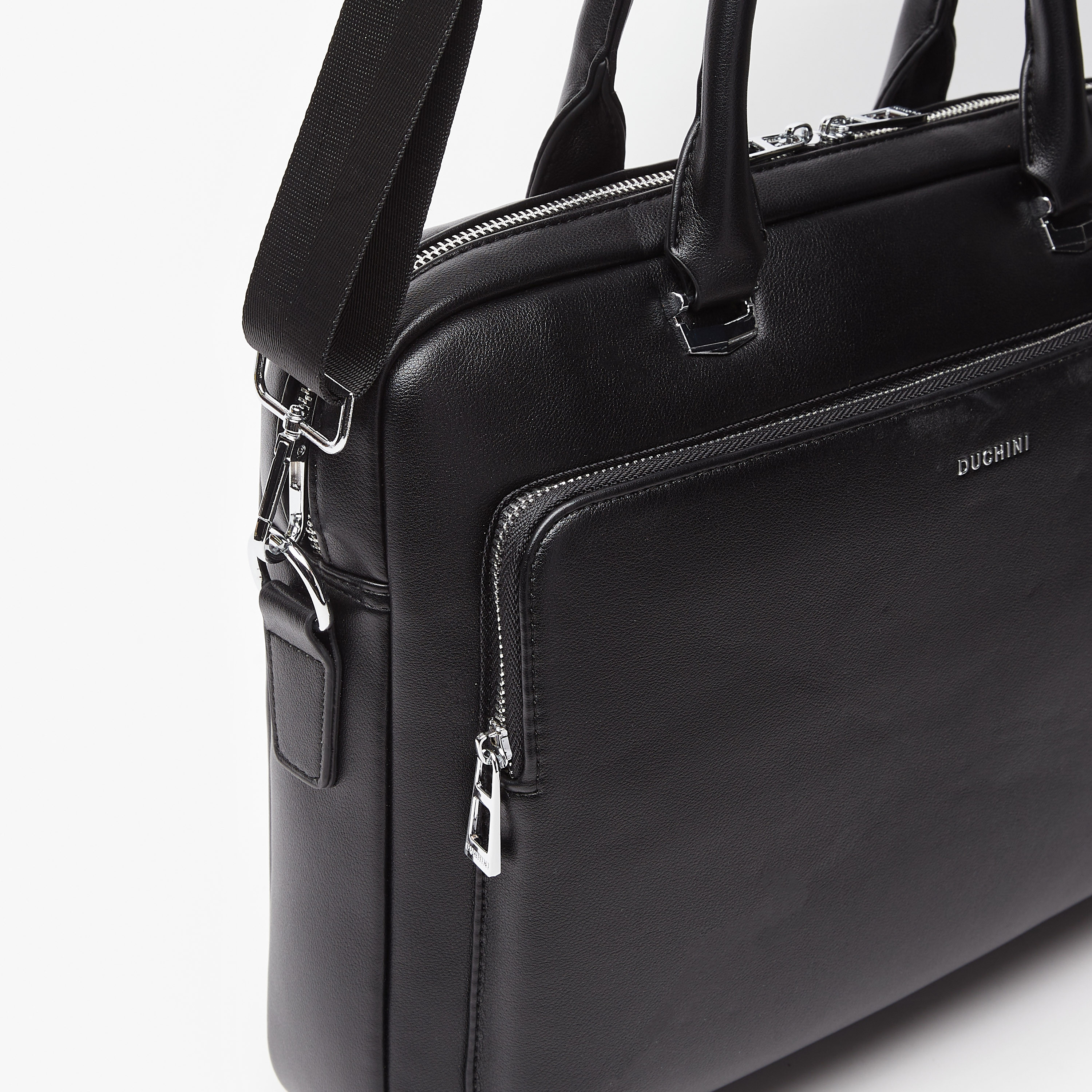 Duchini Solid Portfolio Bag with Detachable Strap and Zip Closure-men-bags-image-4