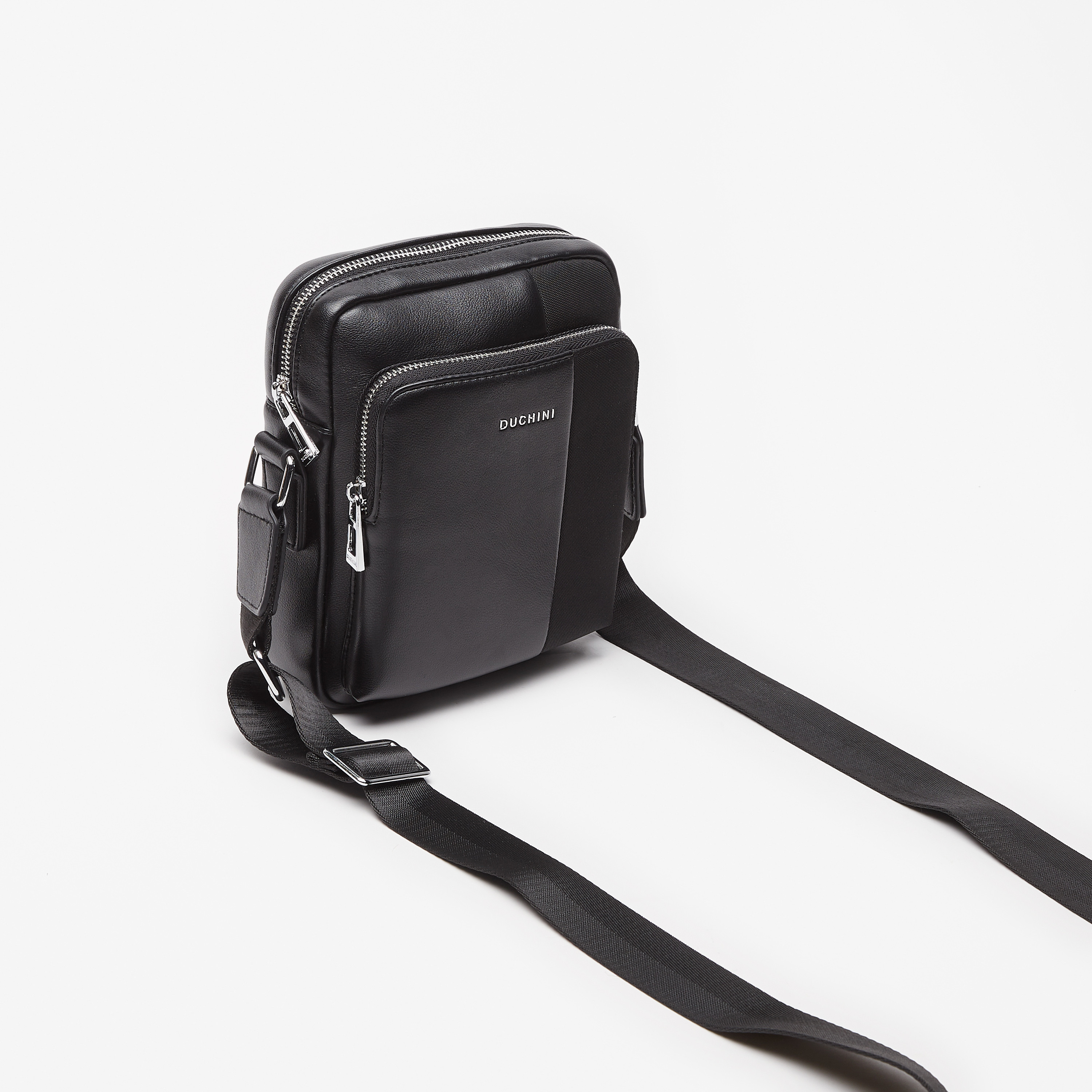 Duchini Panelled Crossbody Bag with Adjustable Strap and Zip Closure-men-bags-image-2