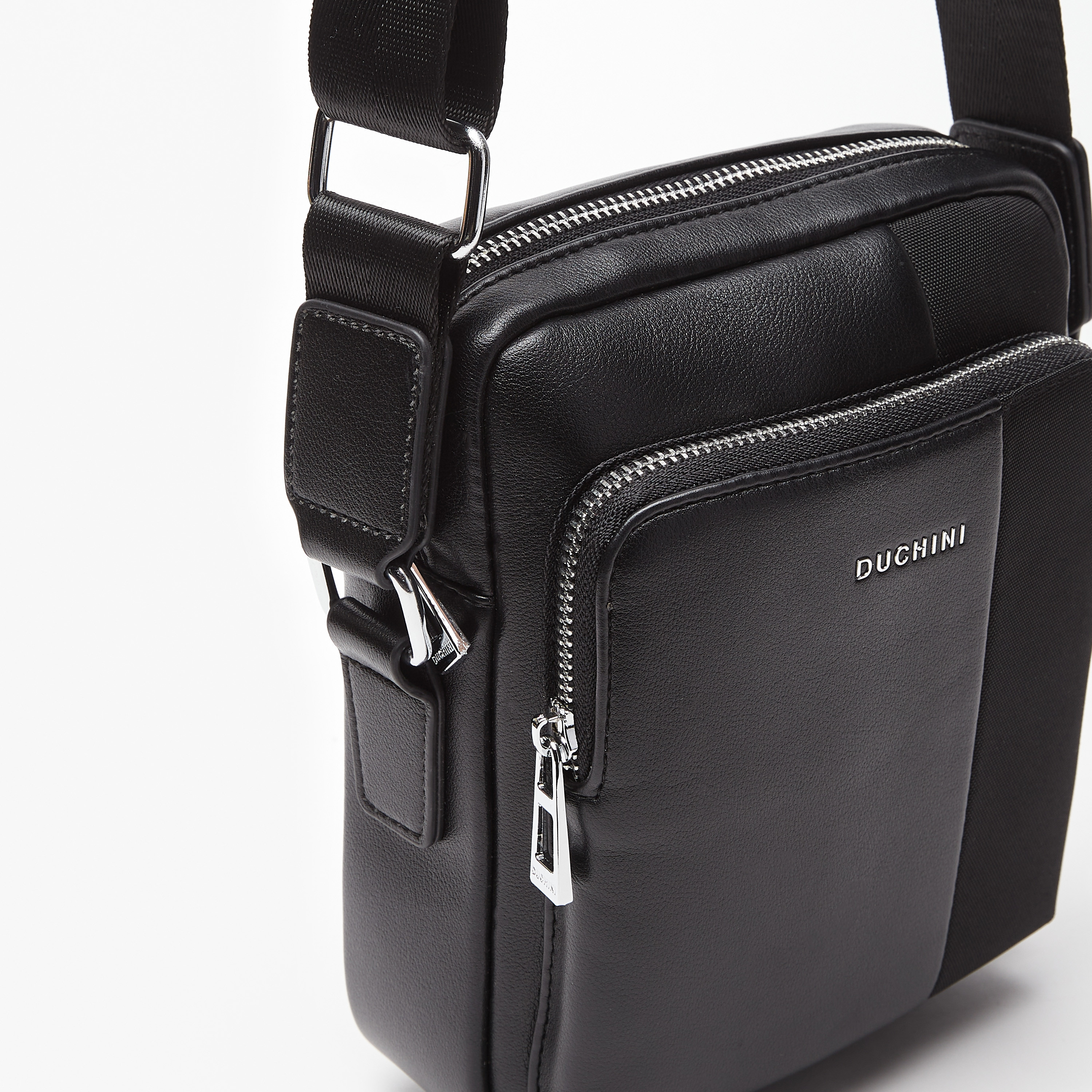 Duchini Panelled Crossbody Bag with Adjustable Strap and Zip Closure-men-bags-image-3