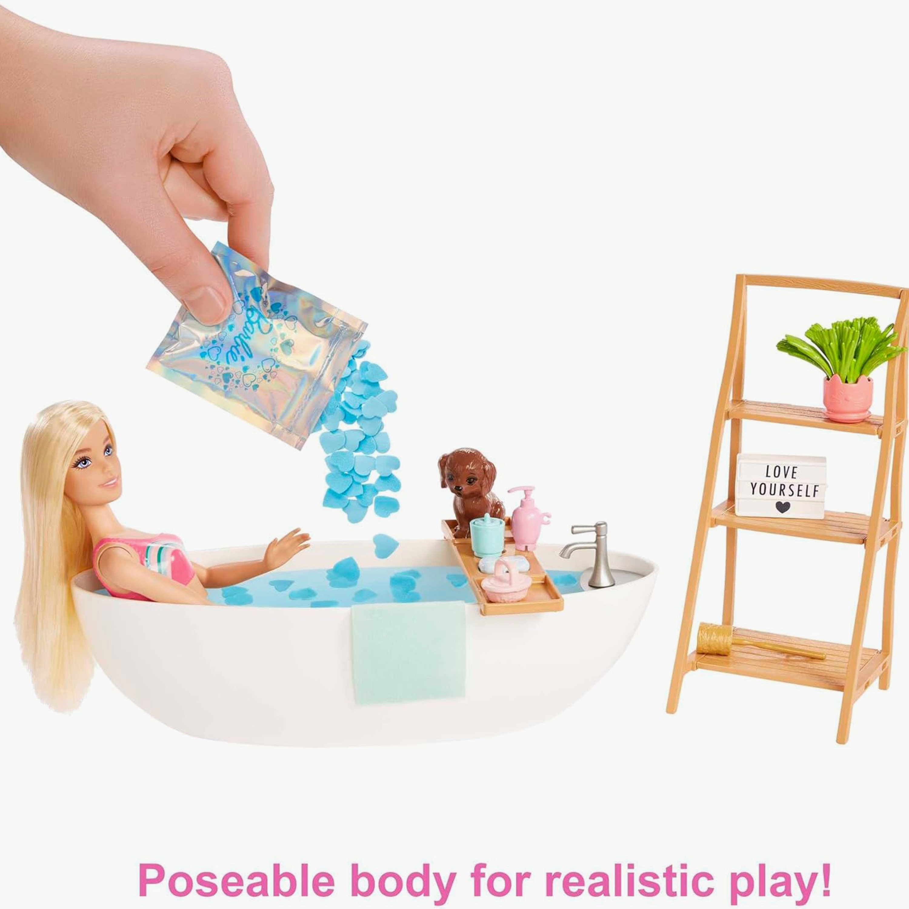 مجموعة لعب حوض الاستحمام مع دمية شقراء وجرو وصابون كونفيتي ملون وإكسسوارات من باربي-toys-dollsandplaysets-dollplaysets-image-2