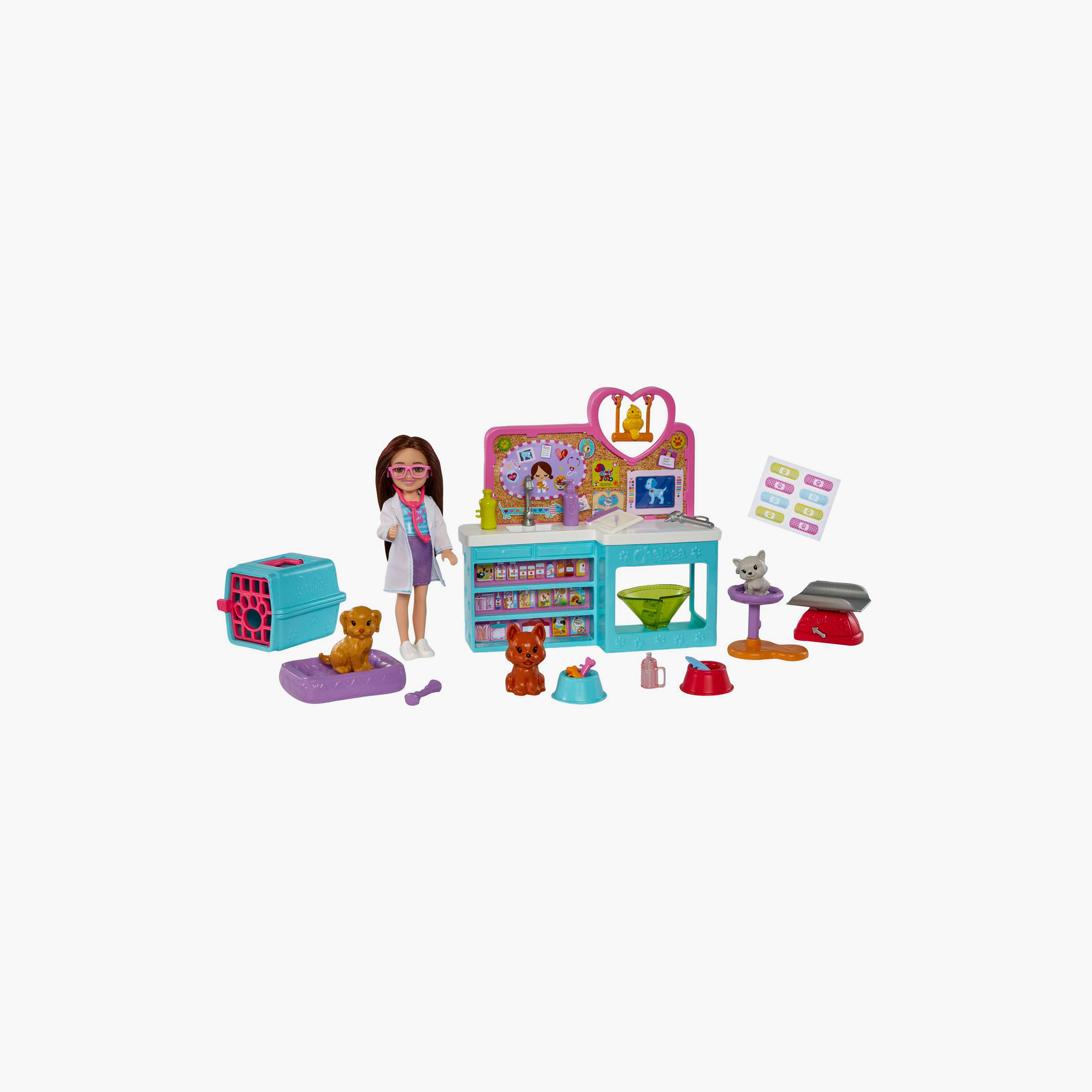 Barbie Chelsea Doll and Accessories, Pet Vet Playset with Doll, 4 Animals and 18 Pieces-toys-dollsandplaysets-dollplaysets-image-1