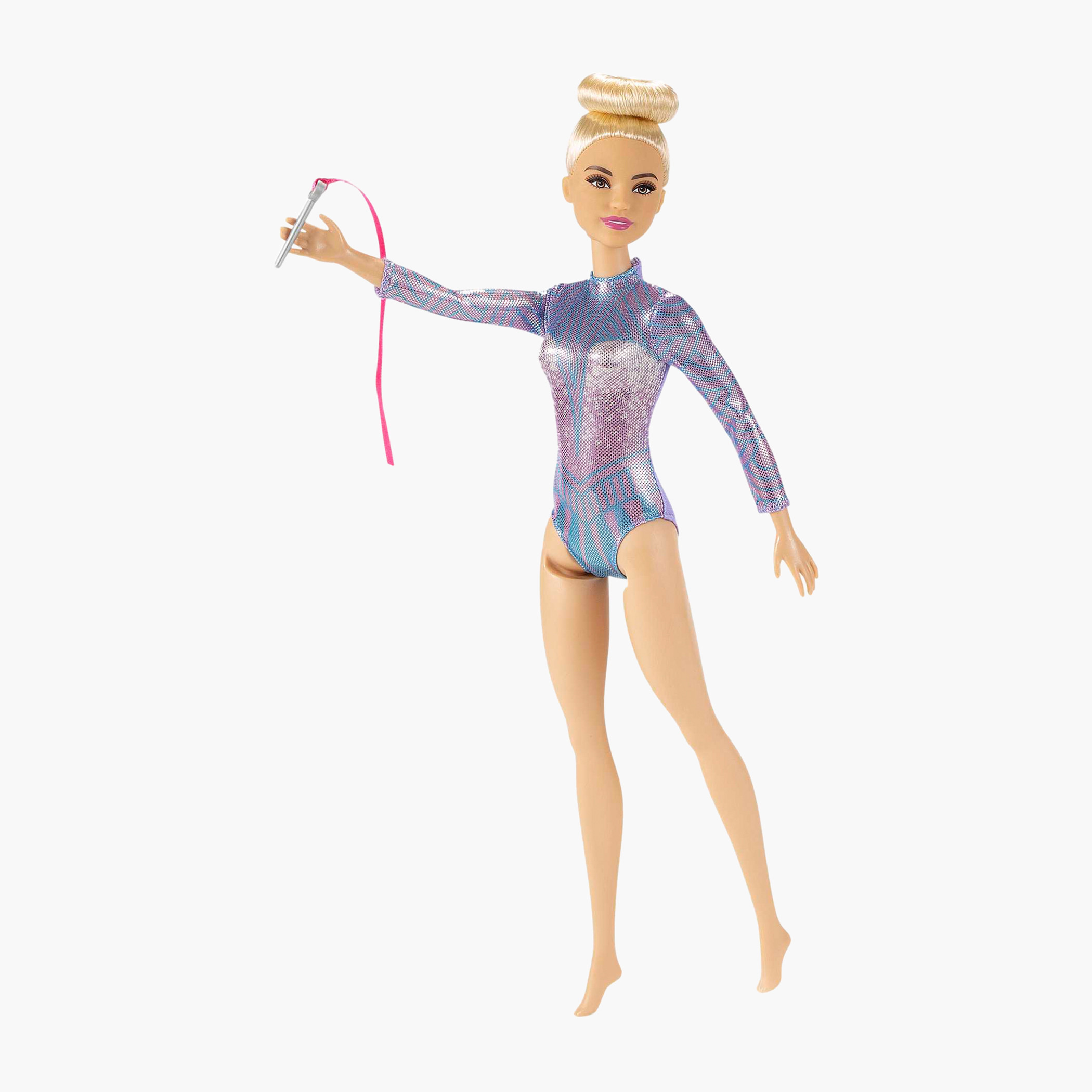 Barbie Rhythmic Gymnast Doll with Metallic Leotard, 2 Clubs & Ribbon, Gift for Ages 3 Years Old & Up-toys-dollsandplaysets-dollplaysets-image-3