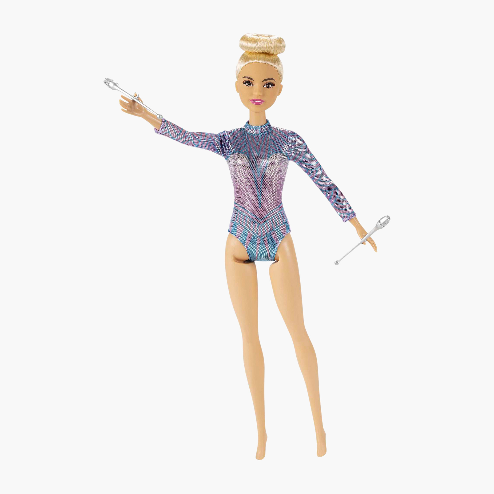 Barbie Rhythmic Gymnast Doll with Metallic Leotard, 2 Clubs & Ribbon, Gift for Ages 3 Years Old & Up-toys-dollsandplaysets-dollplaysets-image-4