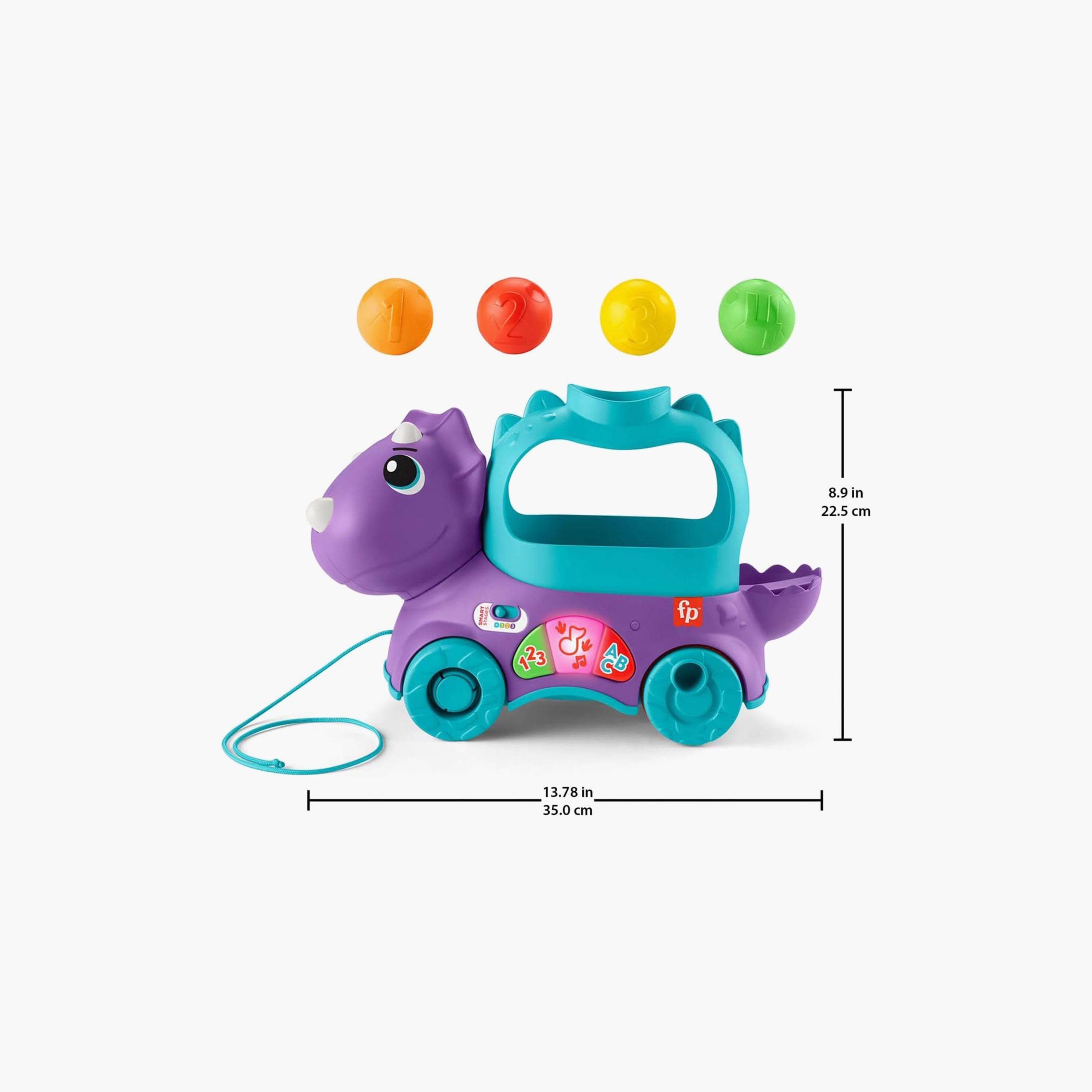Fisher-Price Infant & Toddler Learning Toy, Dinosaur Ball Popper Pull Toy, Poppin’ Triceratops-toys-babyandtoddlertoys-pushandpulltoys-image-2
