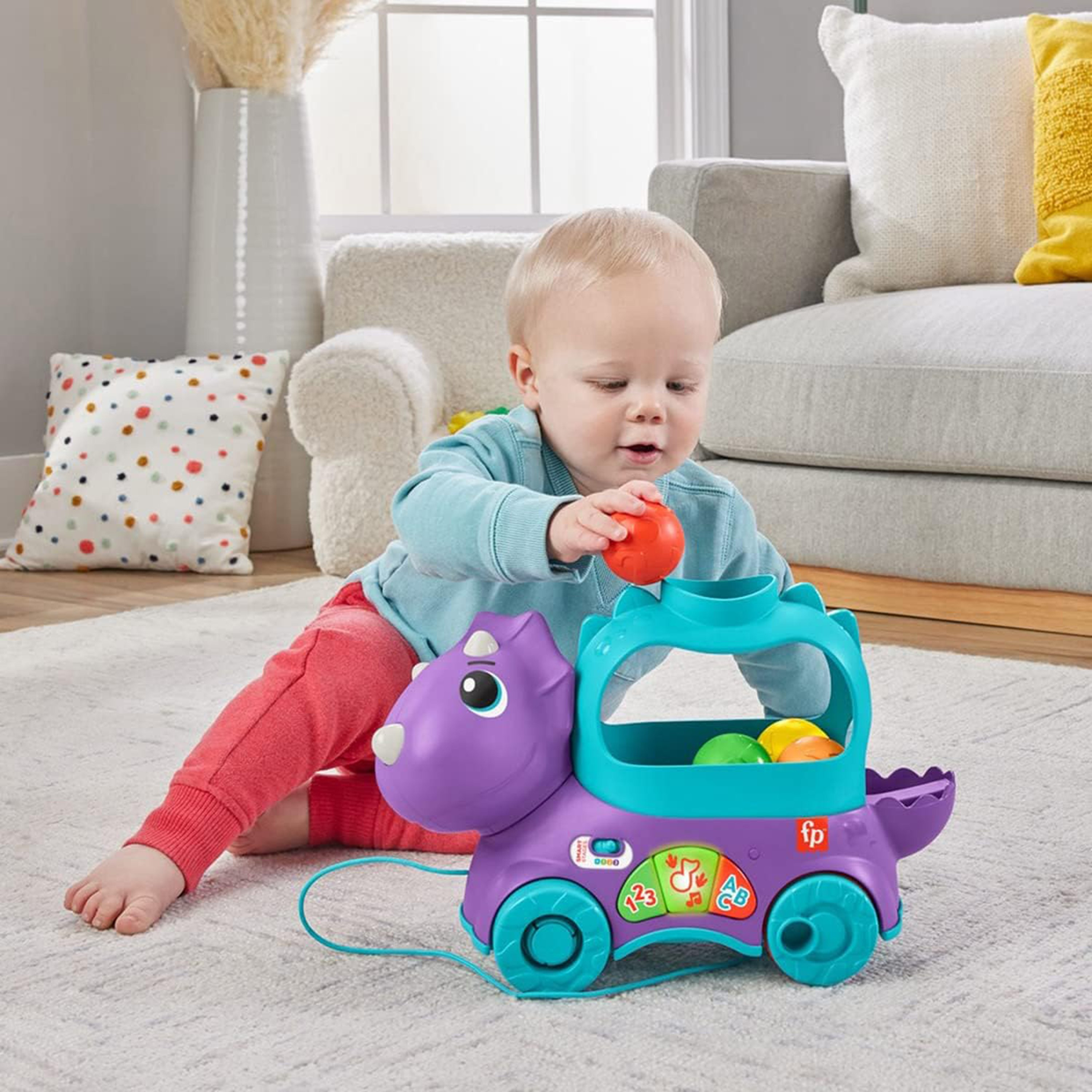 Fisher-Price Infant & Toddler Learning Toy, Dinosaur Ball Popper Pull Toy, Poppin’ Triceratops-toys-babyandtoddlertoys-pushandpulltoys-image-3