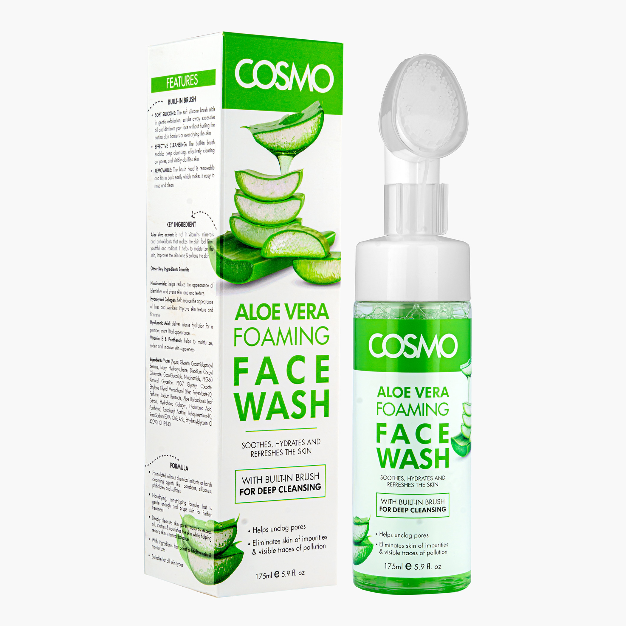 غسول وجه رغوي بالألوفيرا من كوزمو - 175 مل-beautyandpersonalcare-skin-cleansers-facewashandcleansers-image-1