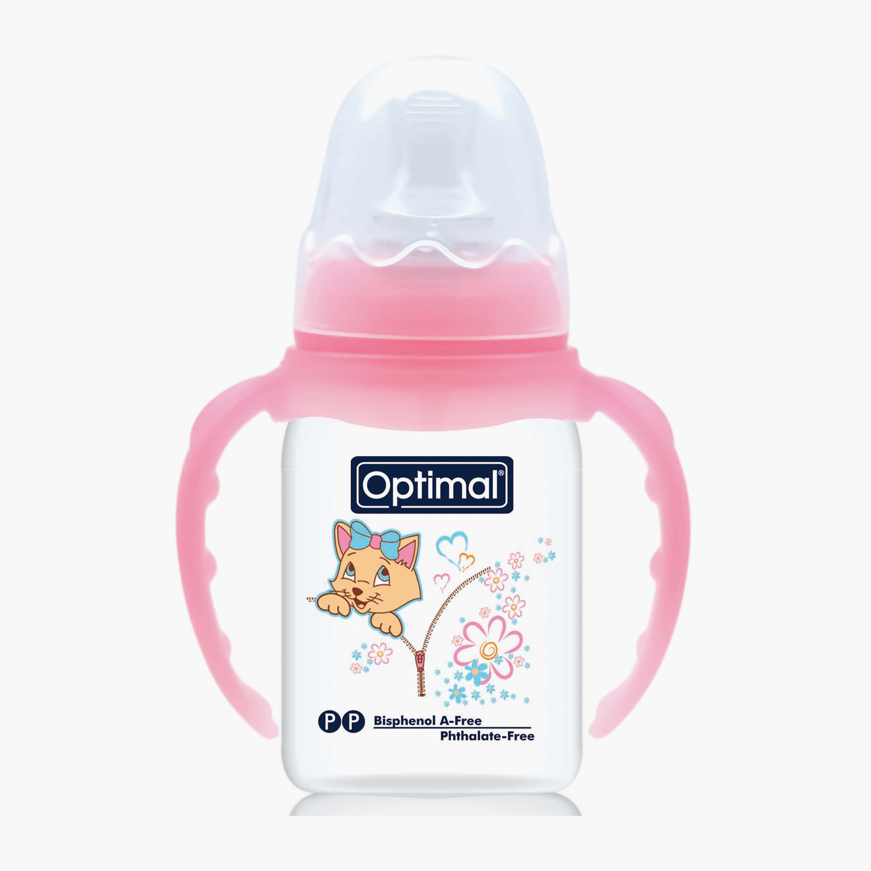 Optimal Narrow Neck Orthodontic Feeding Bottle With Handle, 140ml -baby-feeding-feedingbottles-bottlesandteats-image-3