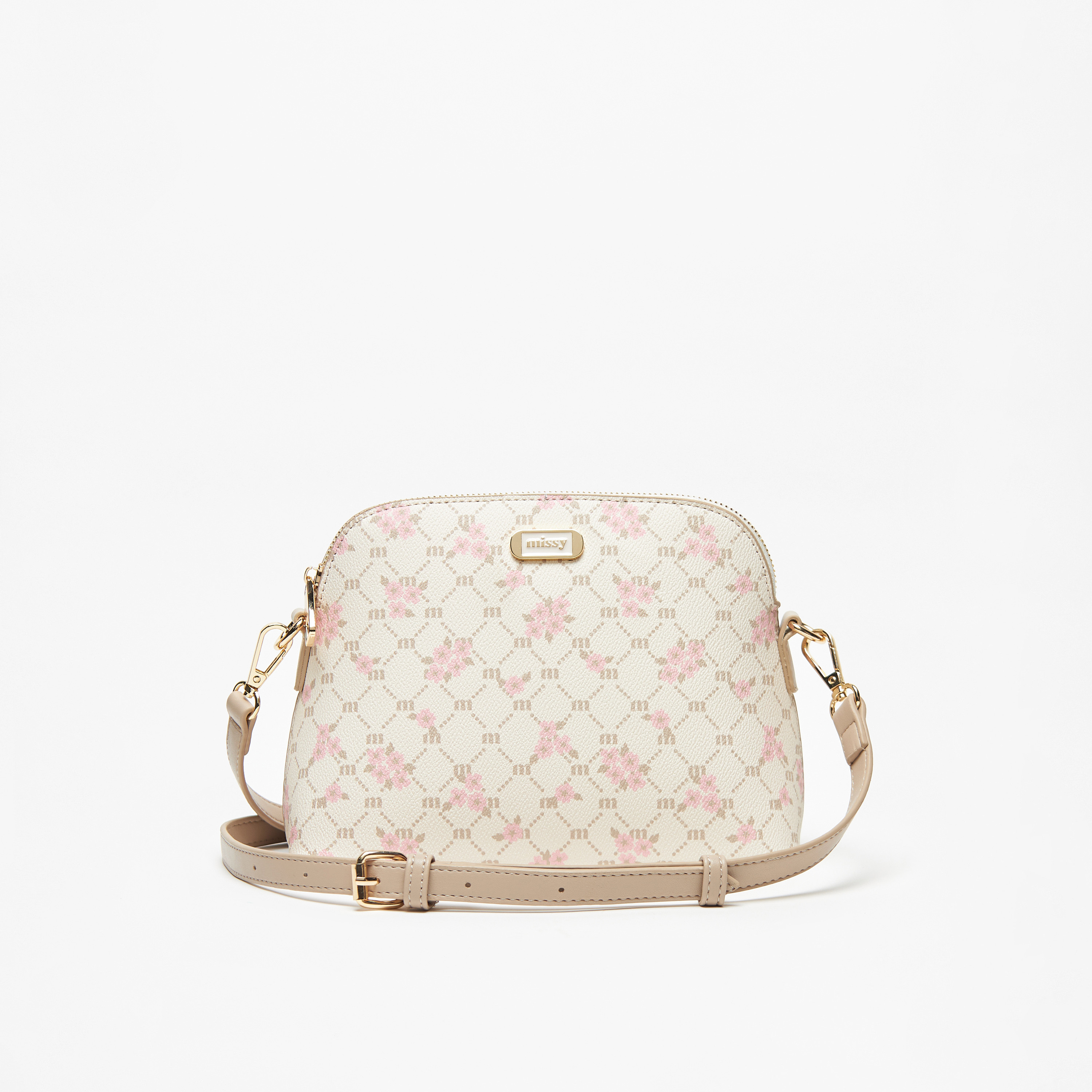 Missy Textured Dome Crossbody Bag with Adjustable Strap and Zip Closure-women-bagsandwallets-handbags-image-1