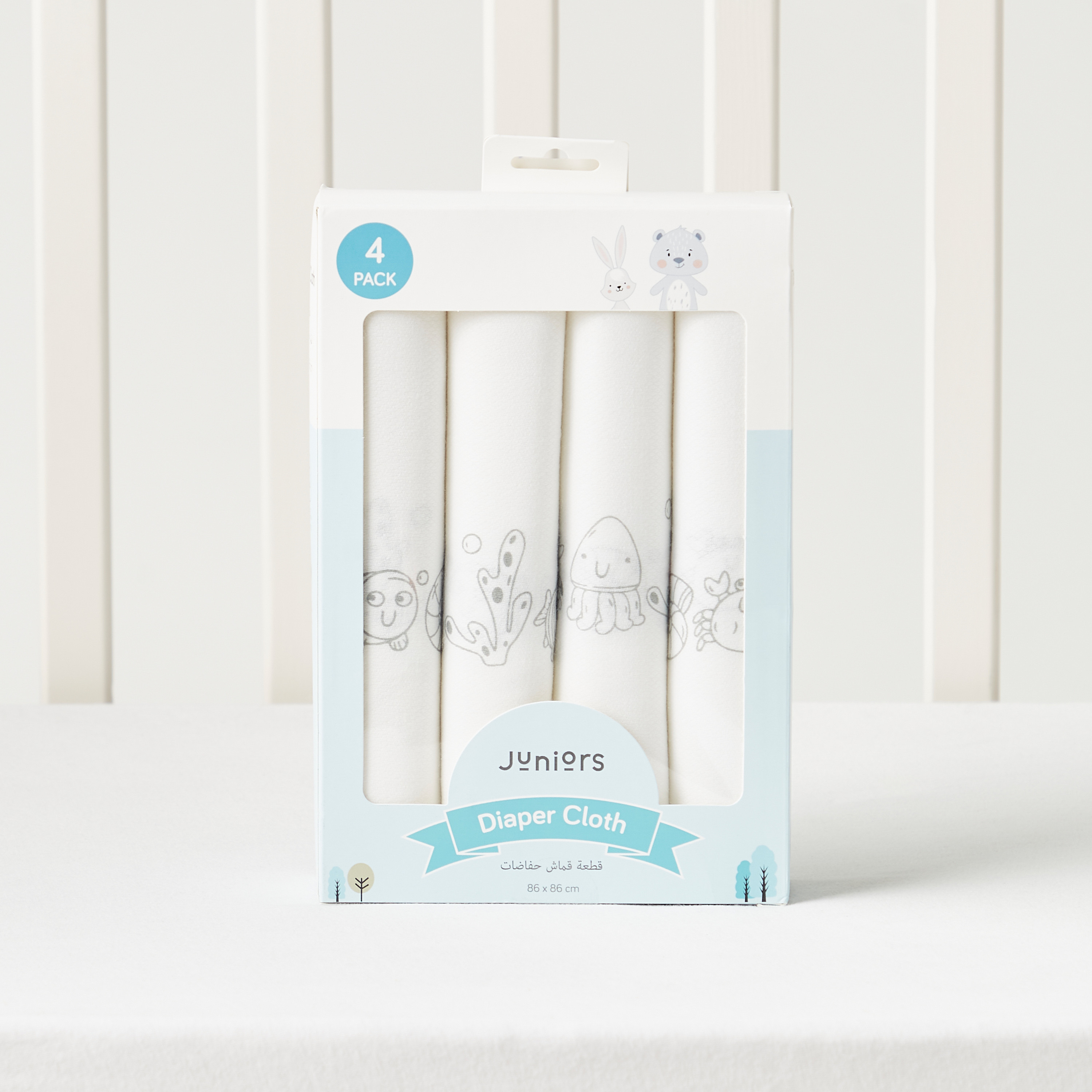 طقم قماط 4 قطع بطبعات من جونيورز - 86x86 سم-baby-nursery-blanketsandswaddles-swaddlesandsleepingbags-image-1