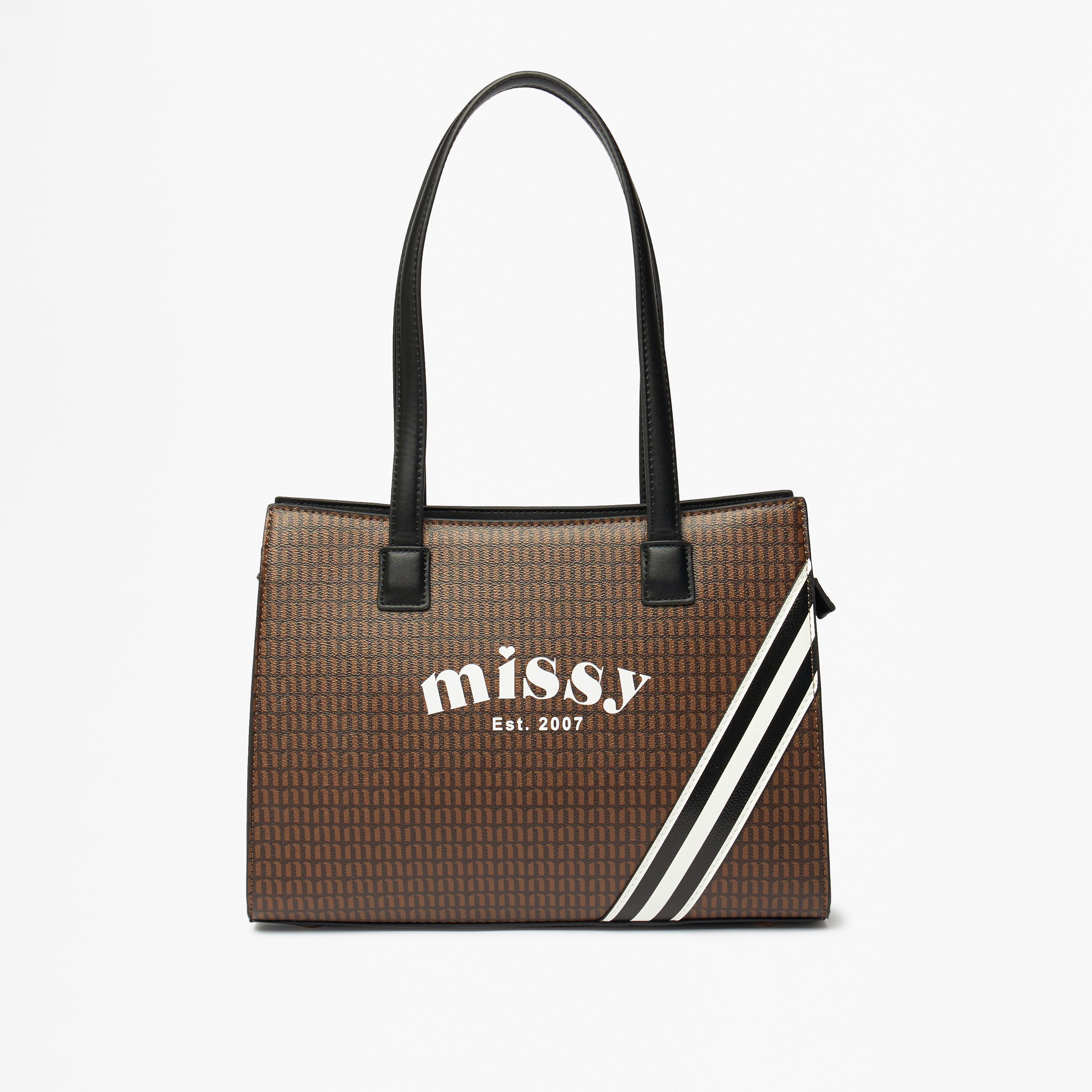 Buy Missy Monogram Print Tote Bag with Handles and Zip Closure