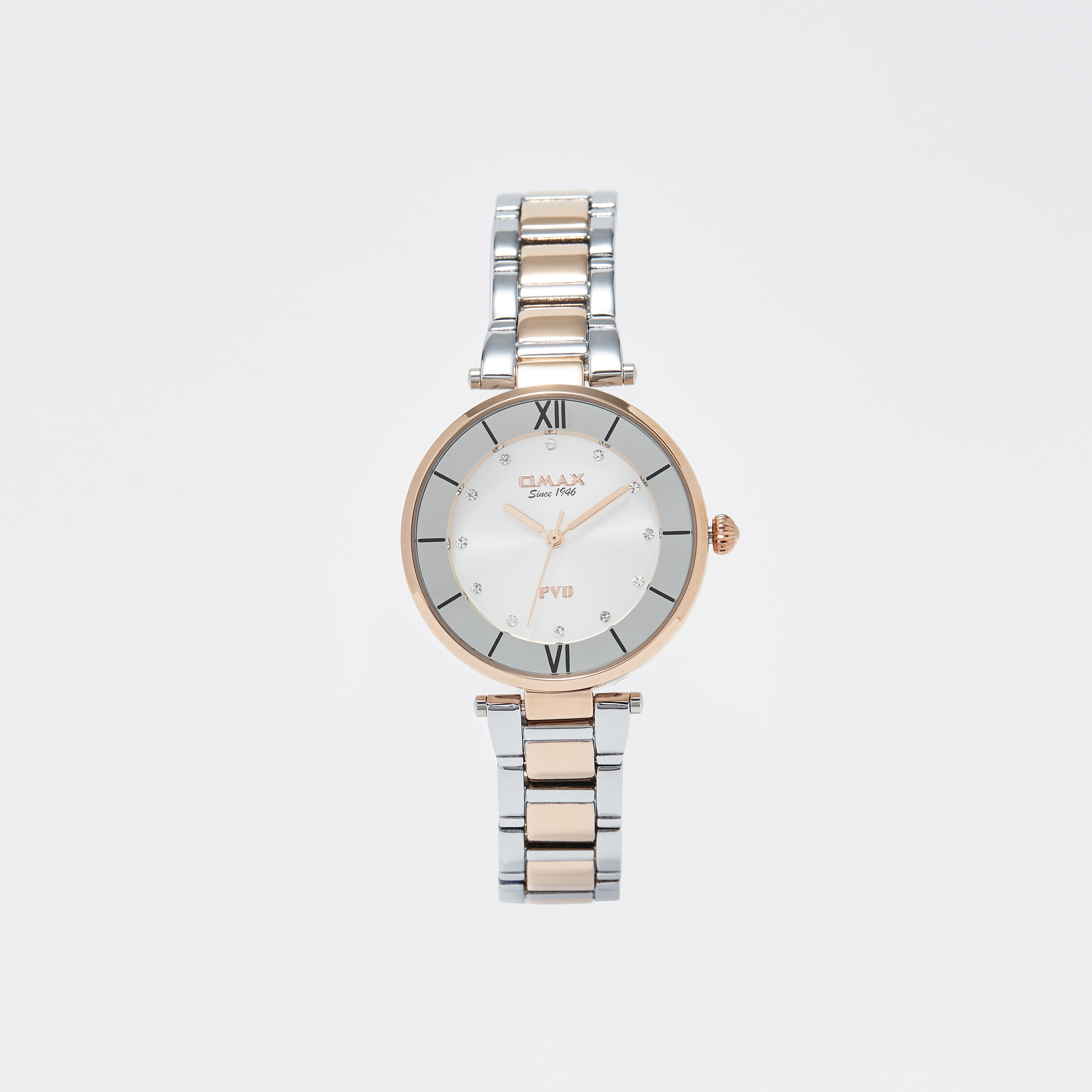 ساعة يد تناظرية فضية وذهبية بسوار ستانلس ستيل للنساء من أوماكس - 00OYY004N018-women-watchesandjewellery-watches-image-1