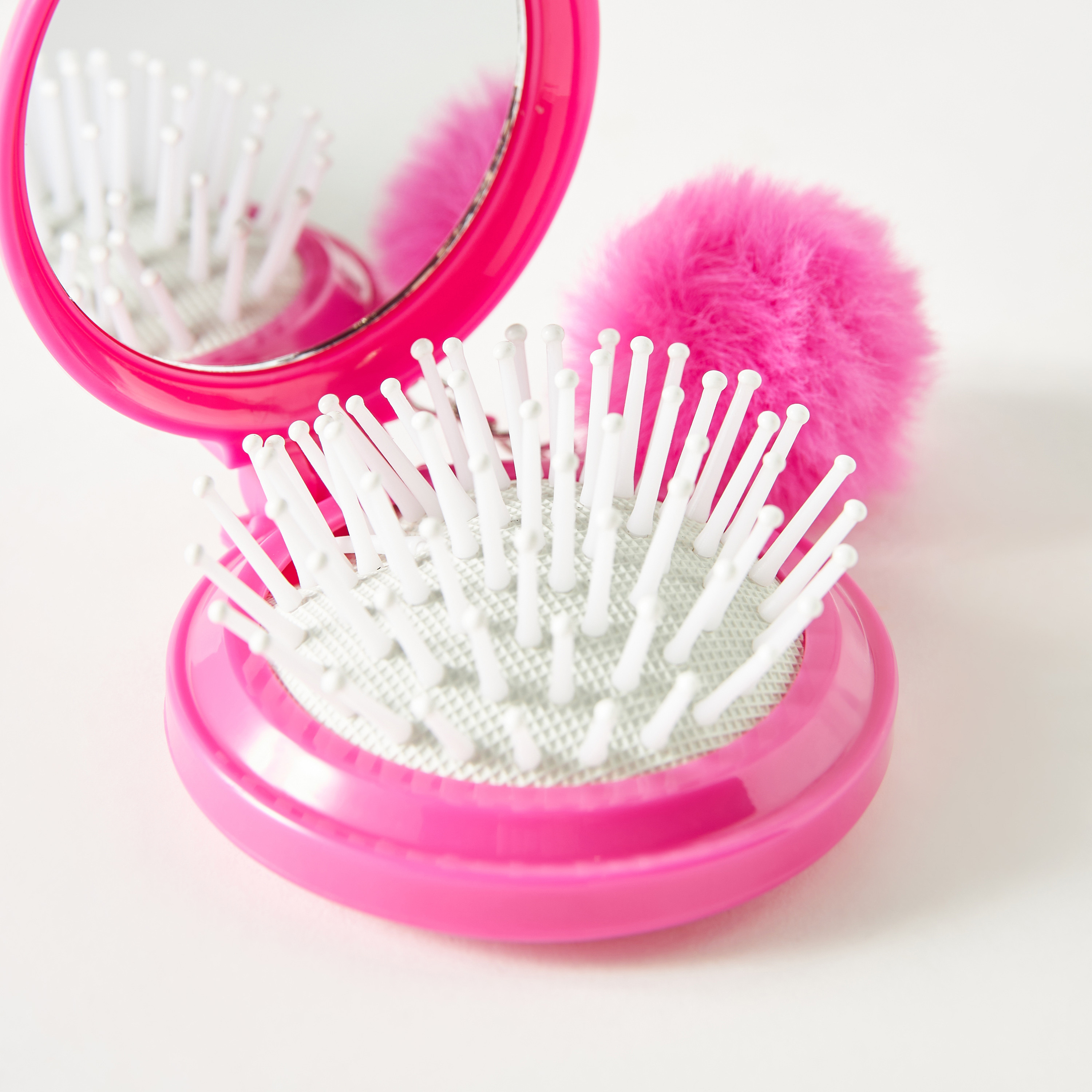 فرشاة شعر قابلة للطي بمرآة وتفاصيل بوم بوم وطبعات قطة-beautyandpersonalcare-hair-stylingtools-hairbrushesandcombs-image-3