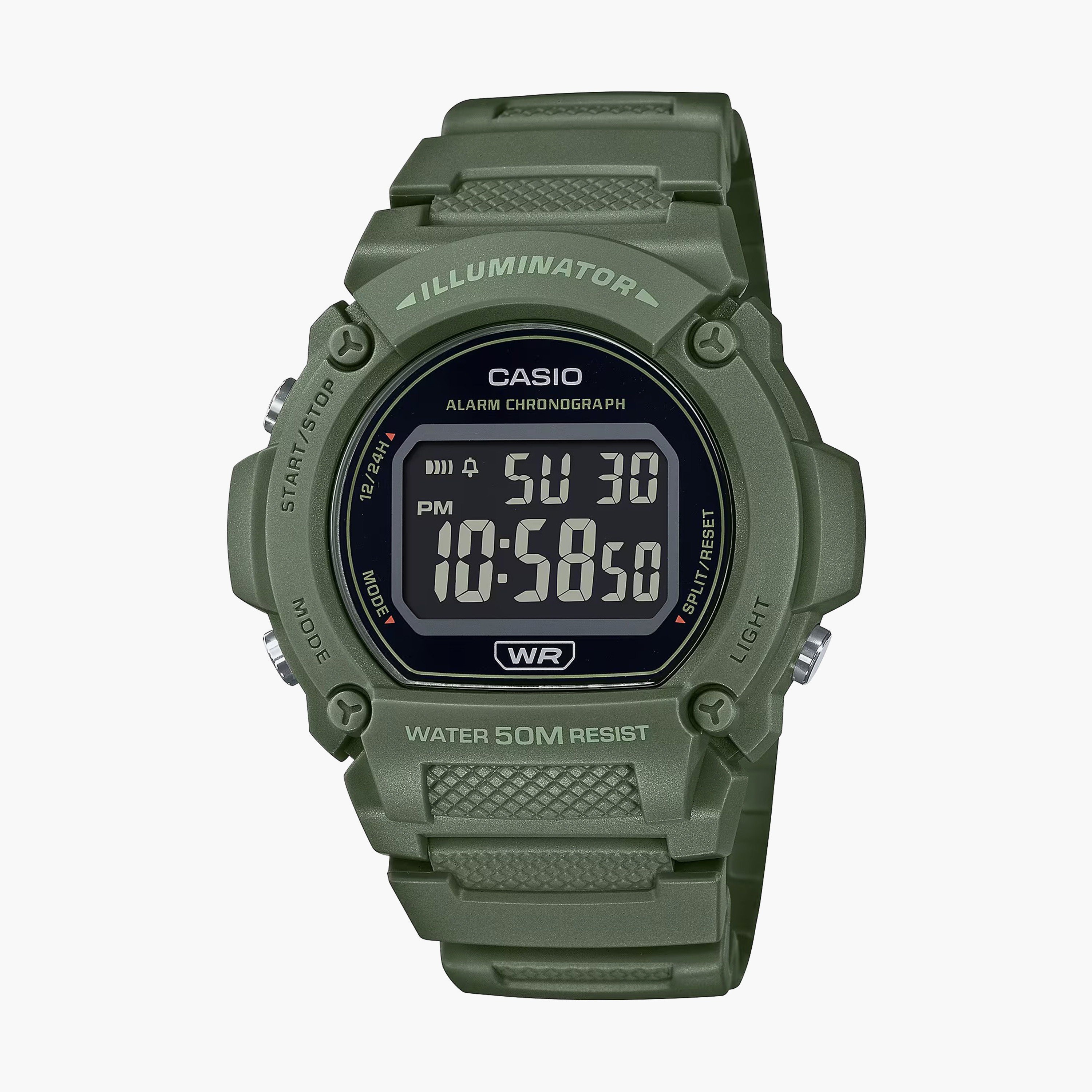 ساعة كاسيو ذو رقمية بسوار راتنج اخضر للرجال | W-219HC-3BVDF-men-watchesandjewellery-watches-image-1