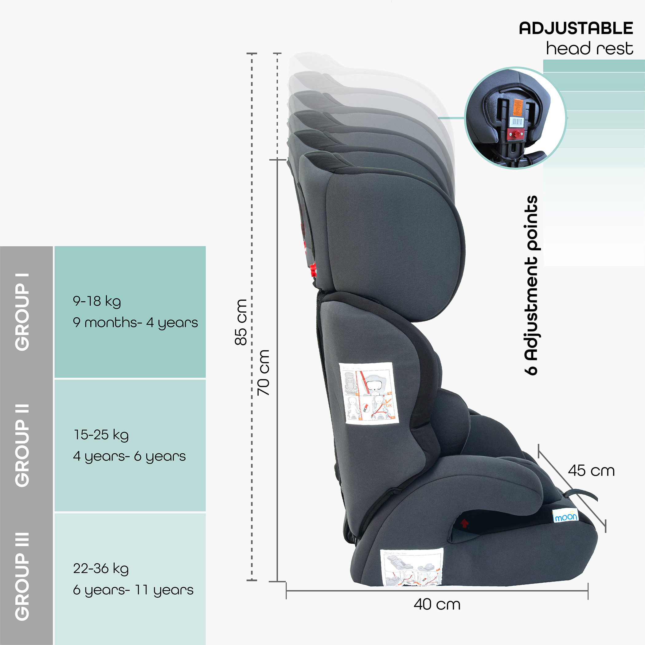 مقعد سيارة للأطفال قابل للتحويل تولو من مون - أسود
-baby-gear-carseats-image-2
