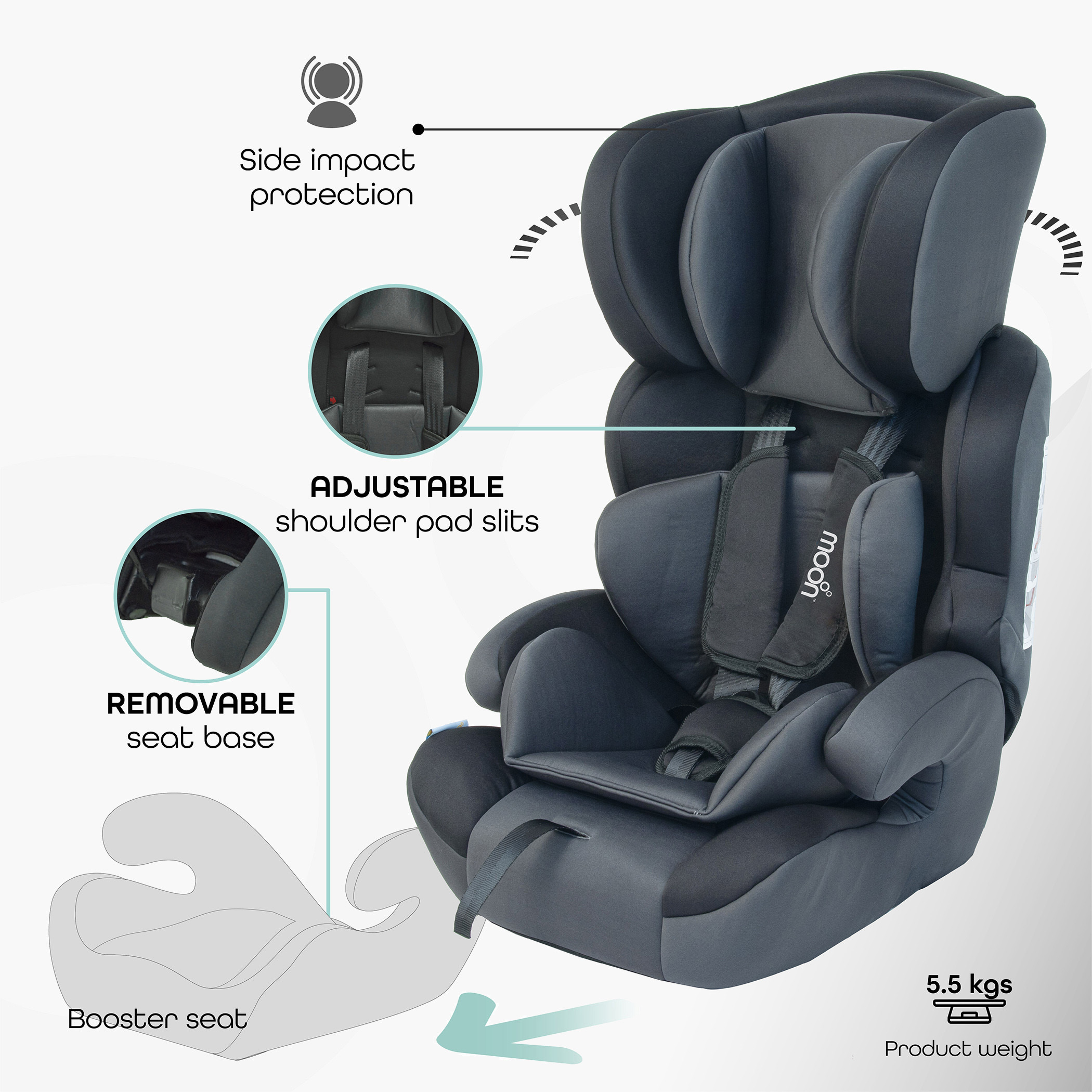 مقعد سيارة للأطفال قابل للتحويل تولو من مون - أسود
-baby-gear-carseats-image-3